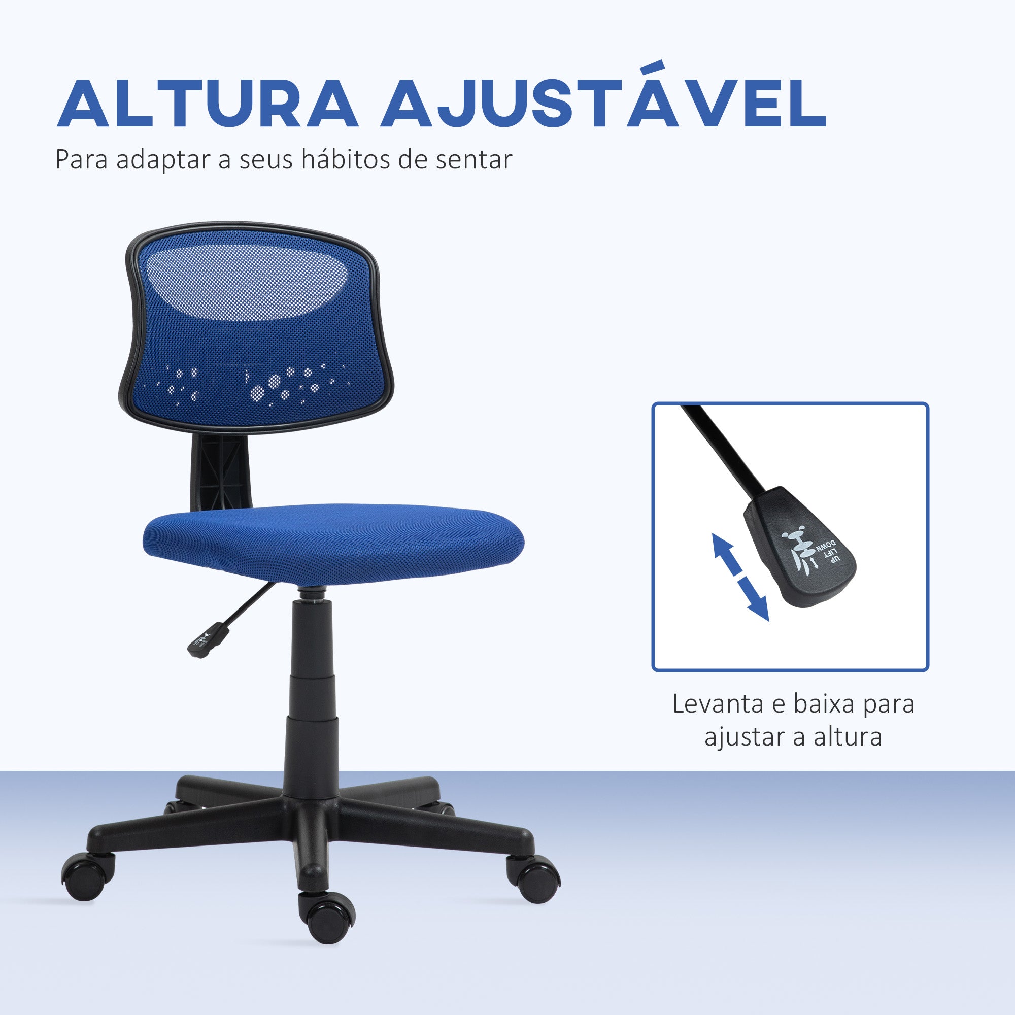 Cadeira de Escritório Giratória Azul 43x48x78-88 cm - Encosto em Malha Respirável