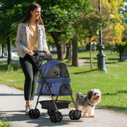 Carrinho para Cães Dobrável Azul 67x45x96 cm