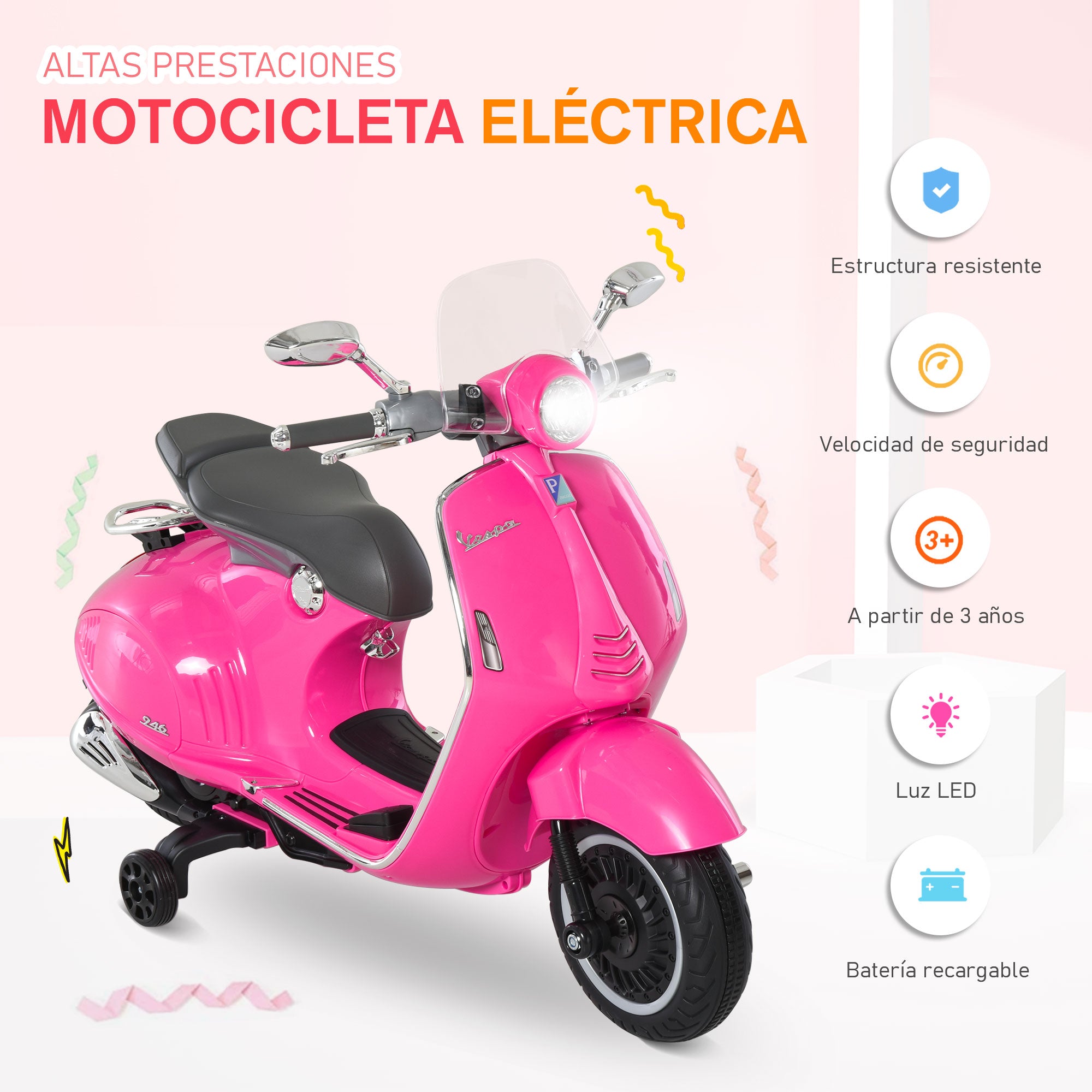 Mota Elétrica Infantil 108x49x75 cm Rosa - Diversão e Segurança para Crianças