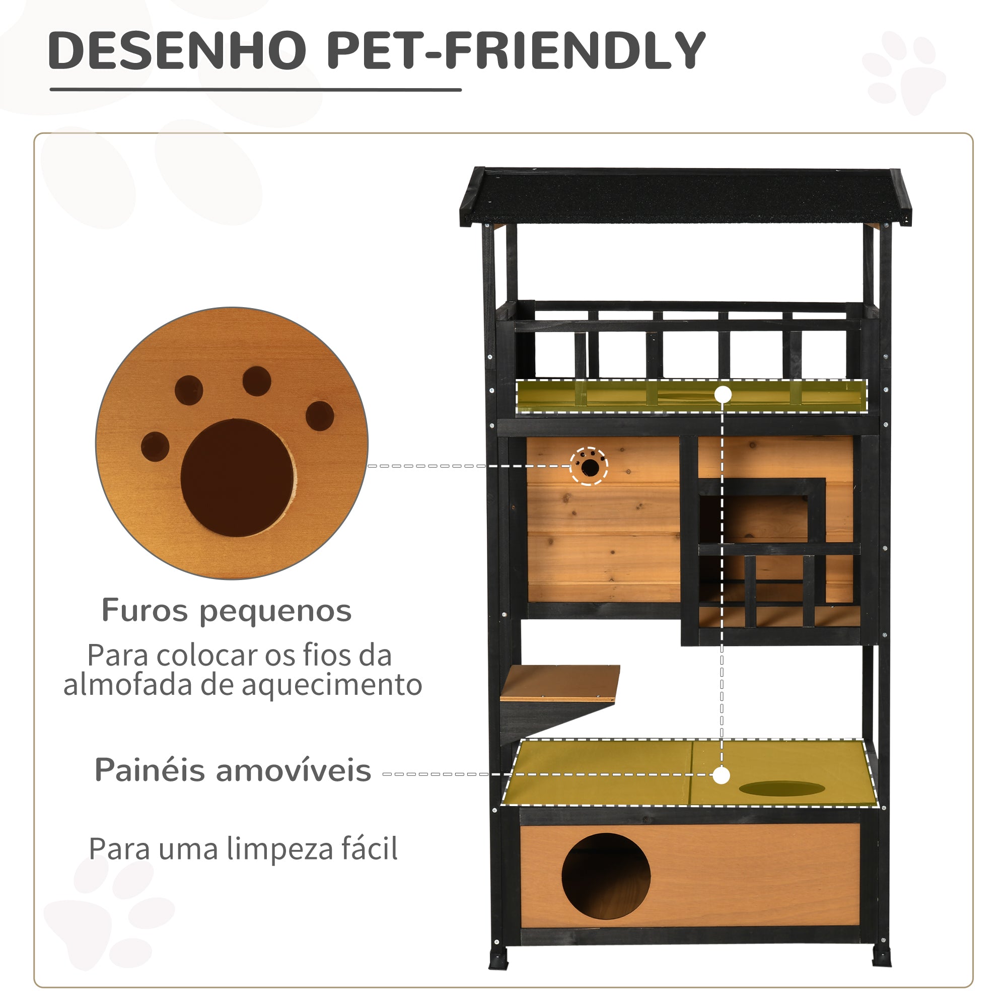 Casa para Gatos de Madeira Natural 75,5x75x137 cm