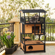 Casa para Gatos de Madeira Natural 75,5x75x137 cm