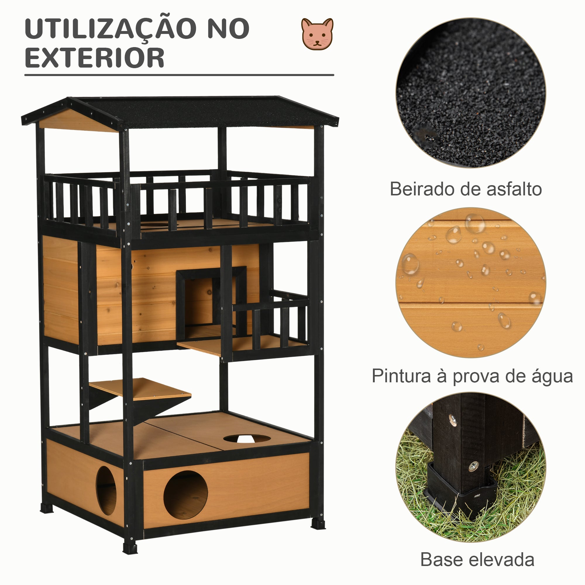 Casa para Gatos de Madeira Natural 75,5x75x137 cm