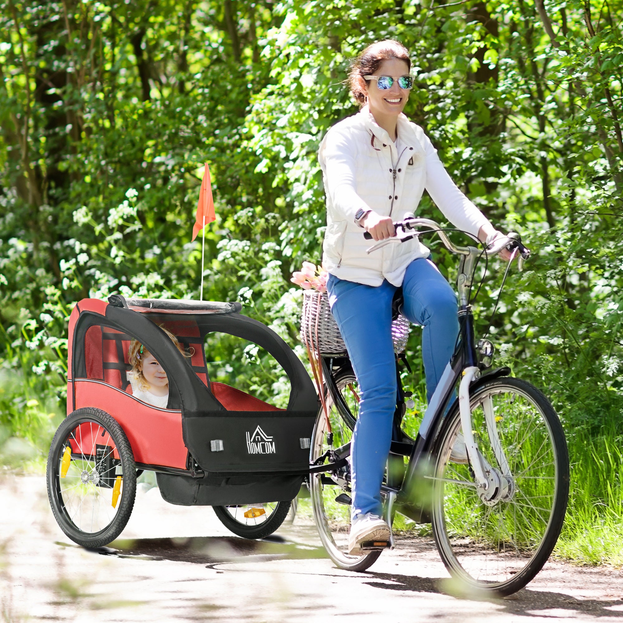 Reboque de Bicicleta para Crianças – 140x88x90 cm – Vermelho – Poliéster e aço