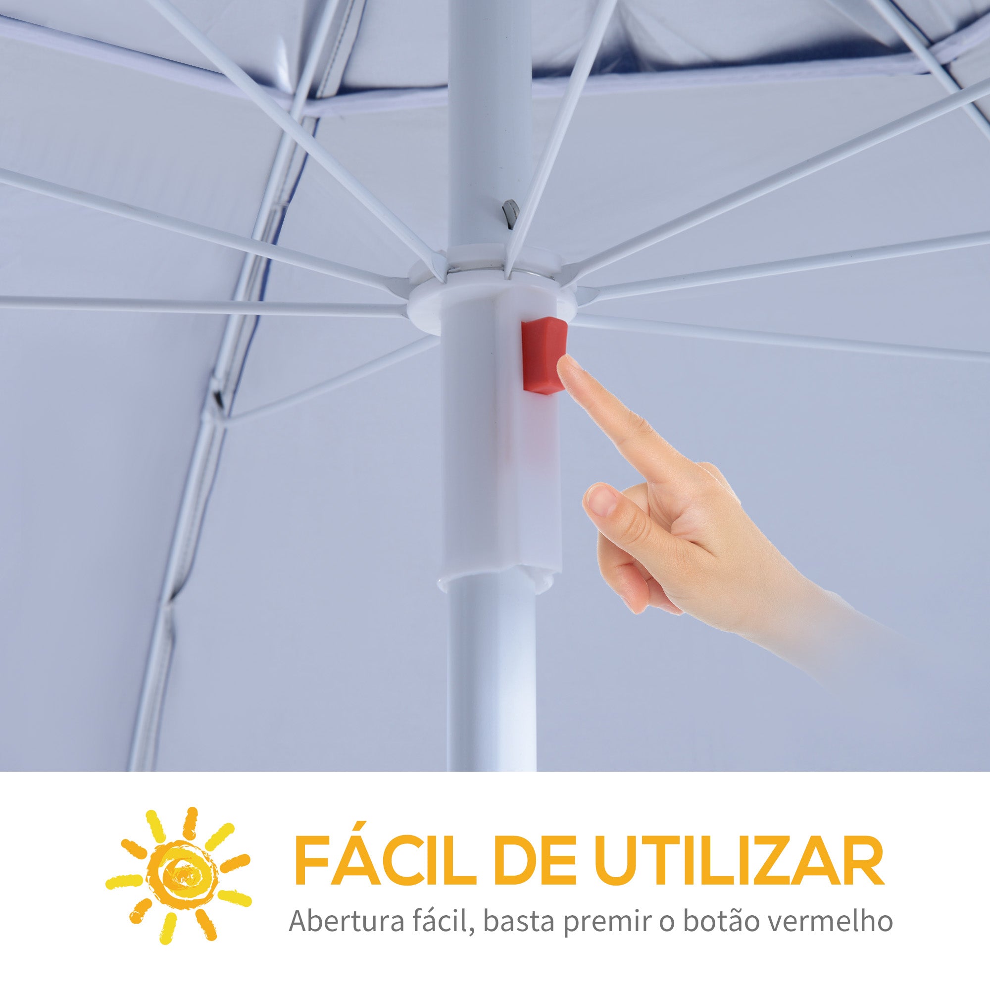 Chapéu de Sol de Praia Azul Φ210x222cm - Proteção UV e Painéis Laterais