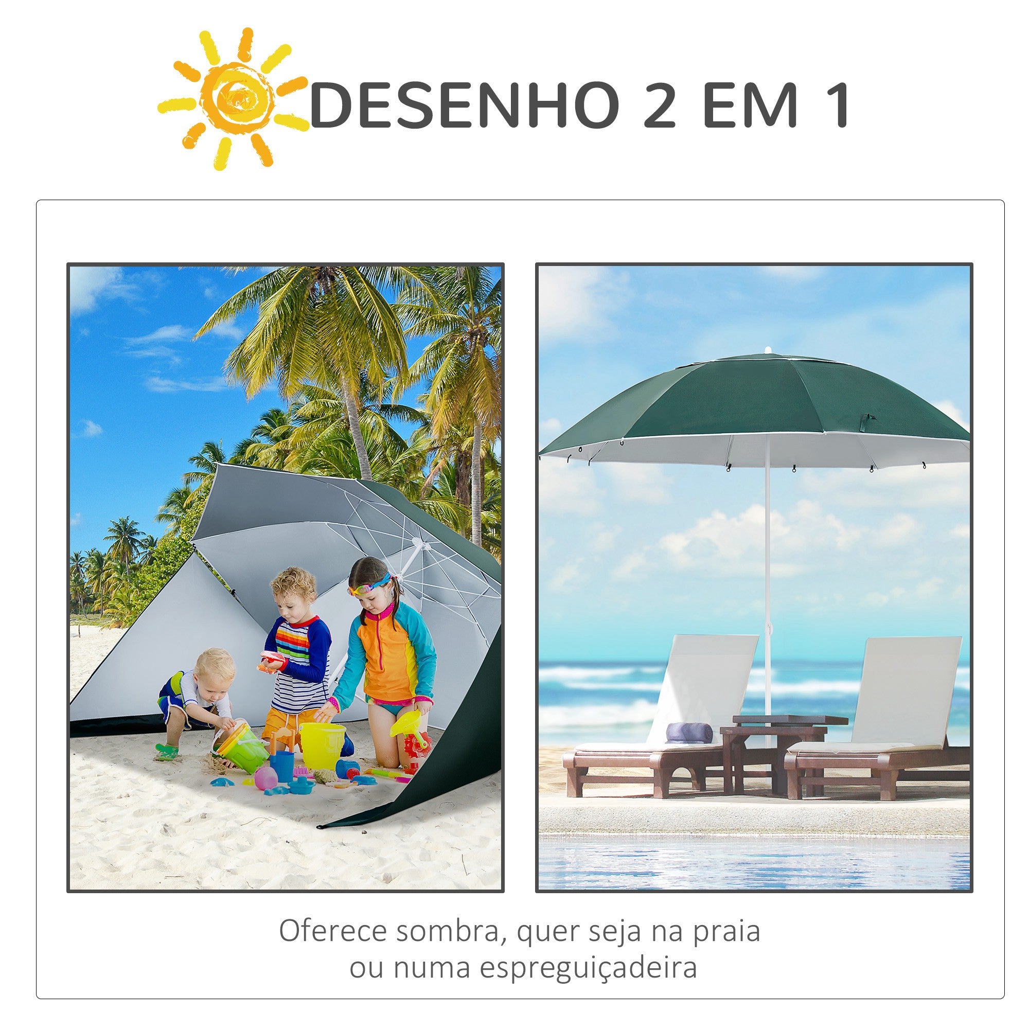 Chapéu de Sol de Praia Azul Φ210x222cm - Proteção UV e Painéis Laterais