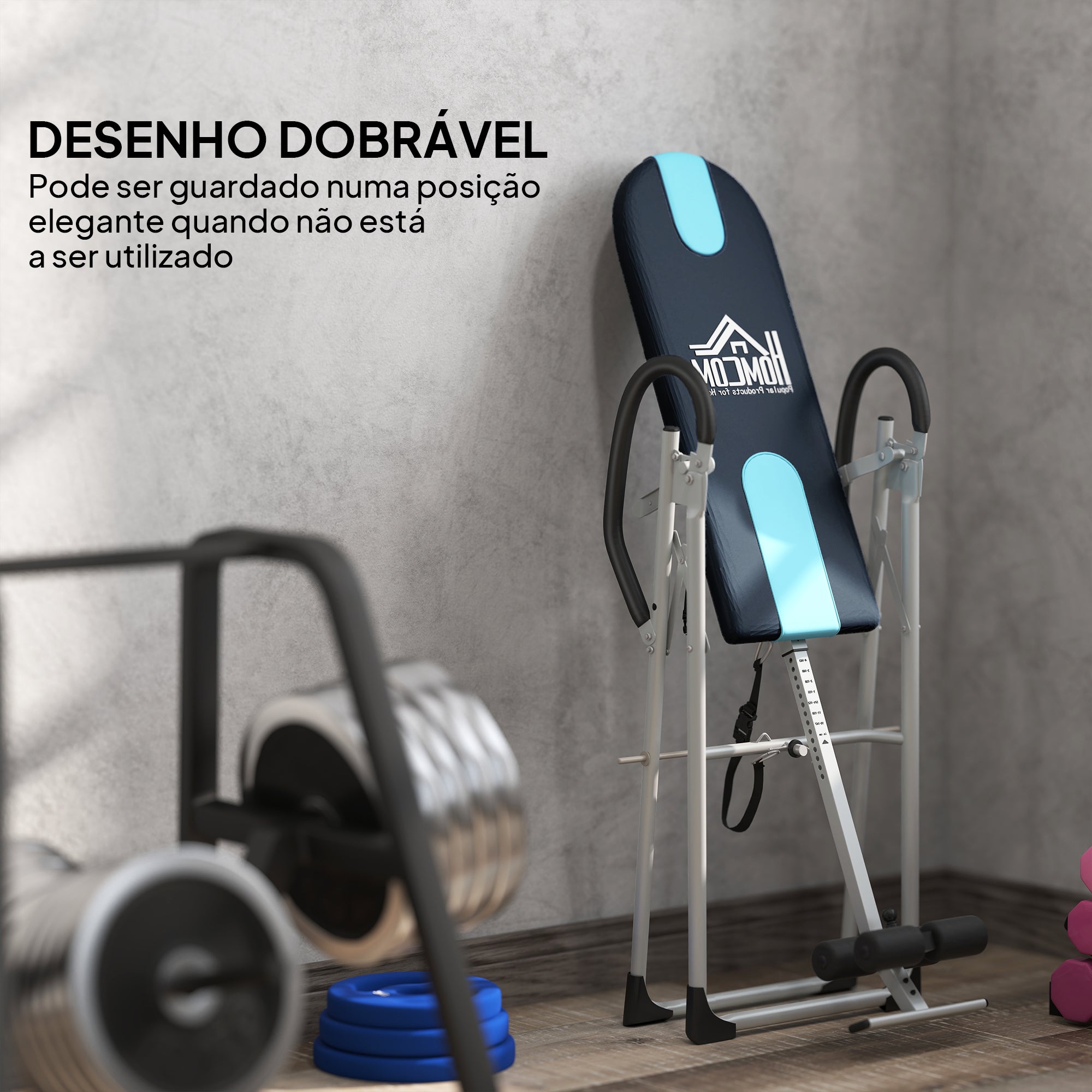 Mesa de Inversão Dobrável com Altura Ajustável 147-198 cm Preto e Azul 65x142x126 cm