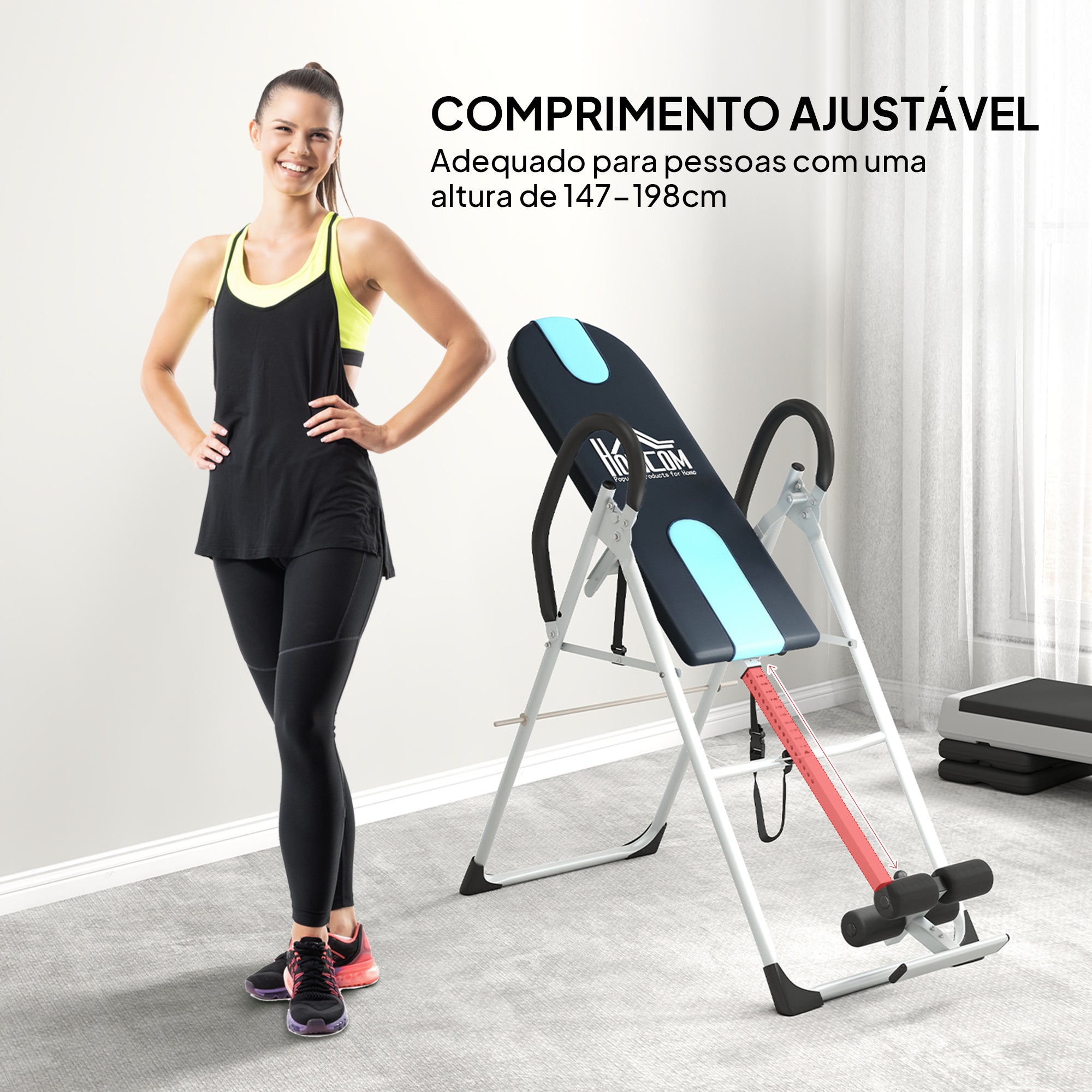 Mesa de Inversão Dobrável com Altura Ajustável 147-198 cm Preto e Azul 65x142x126 cm