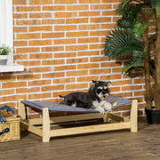 Cama Elevada para Animais de Estimação – 90x50x28cm – Cor Cinza Claro – Madeira de Pinho e Tecido Oxford