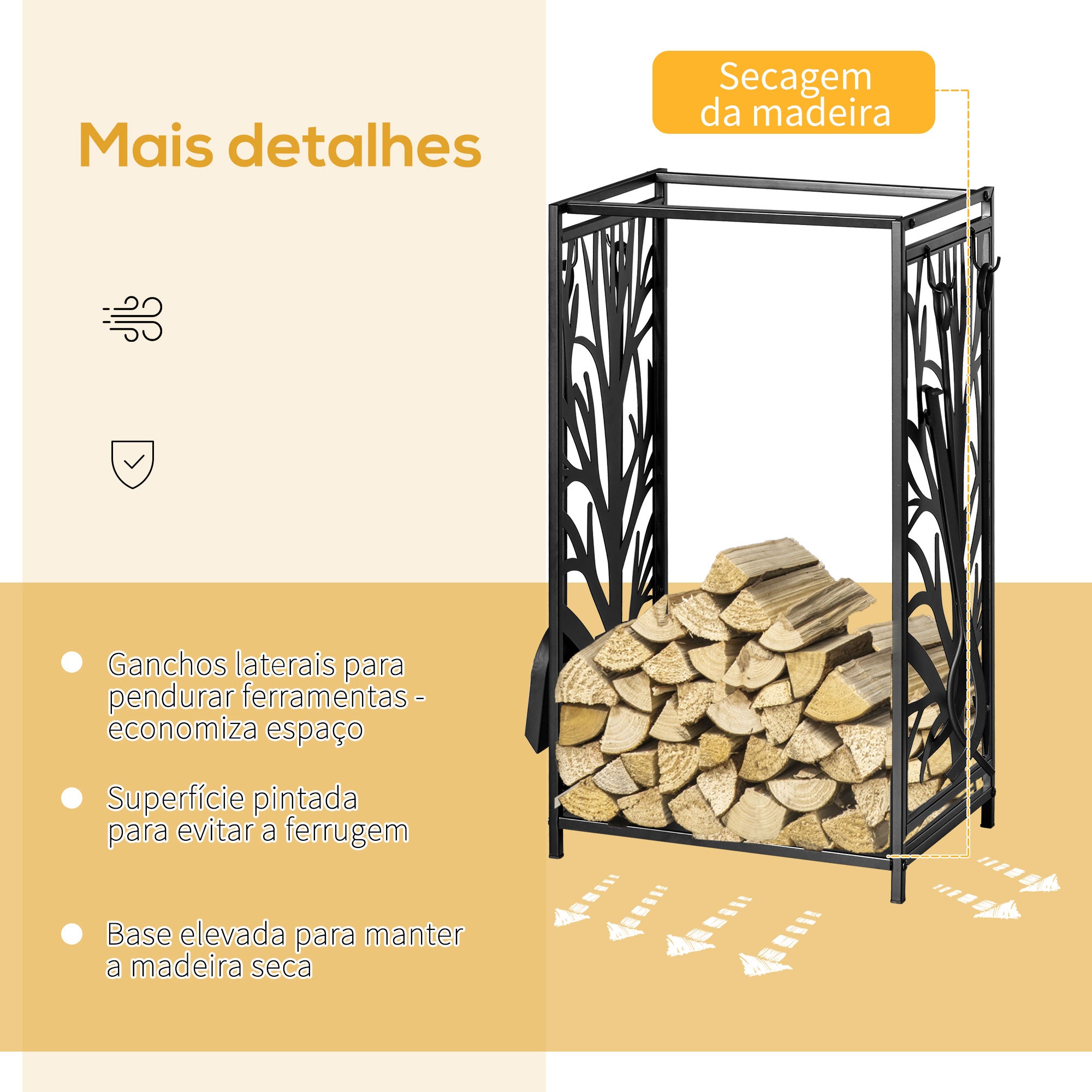 Suporte para Lenha – 46x30x70 cm – Preto – Aço