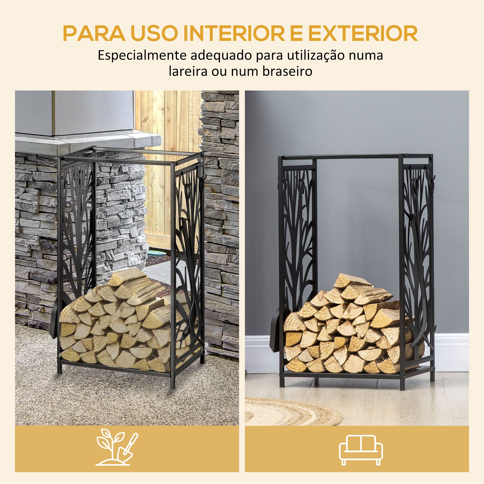 Suporte para Lenha – 46x30x70 cm – Preto – Aço