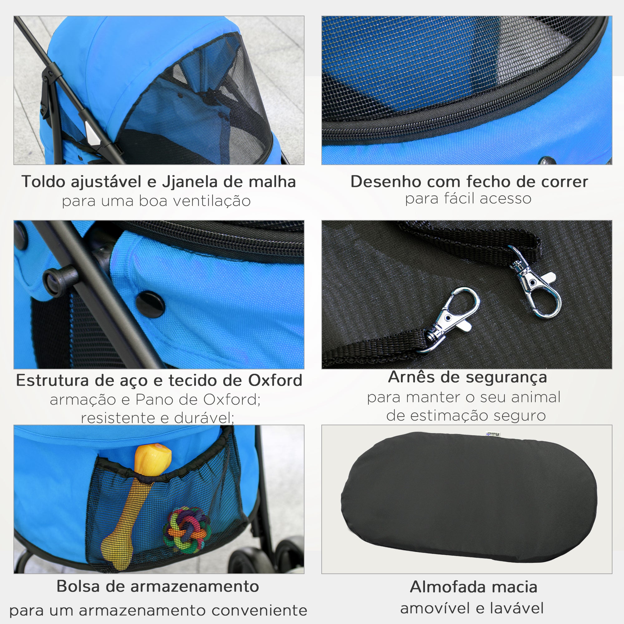 Carrinho para Animais de Estimação Dobrável – 82x47x97cm – Azul – Aço