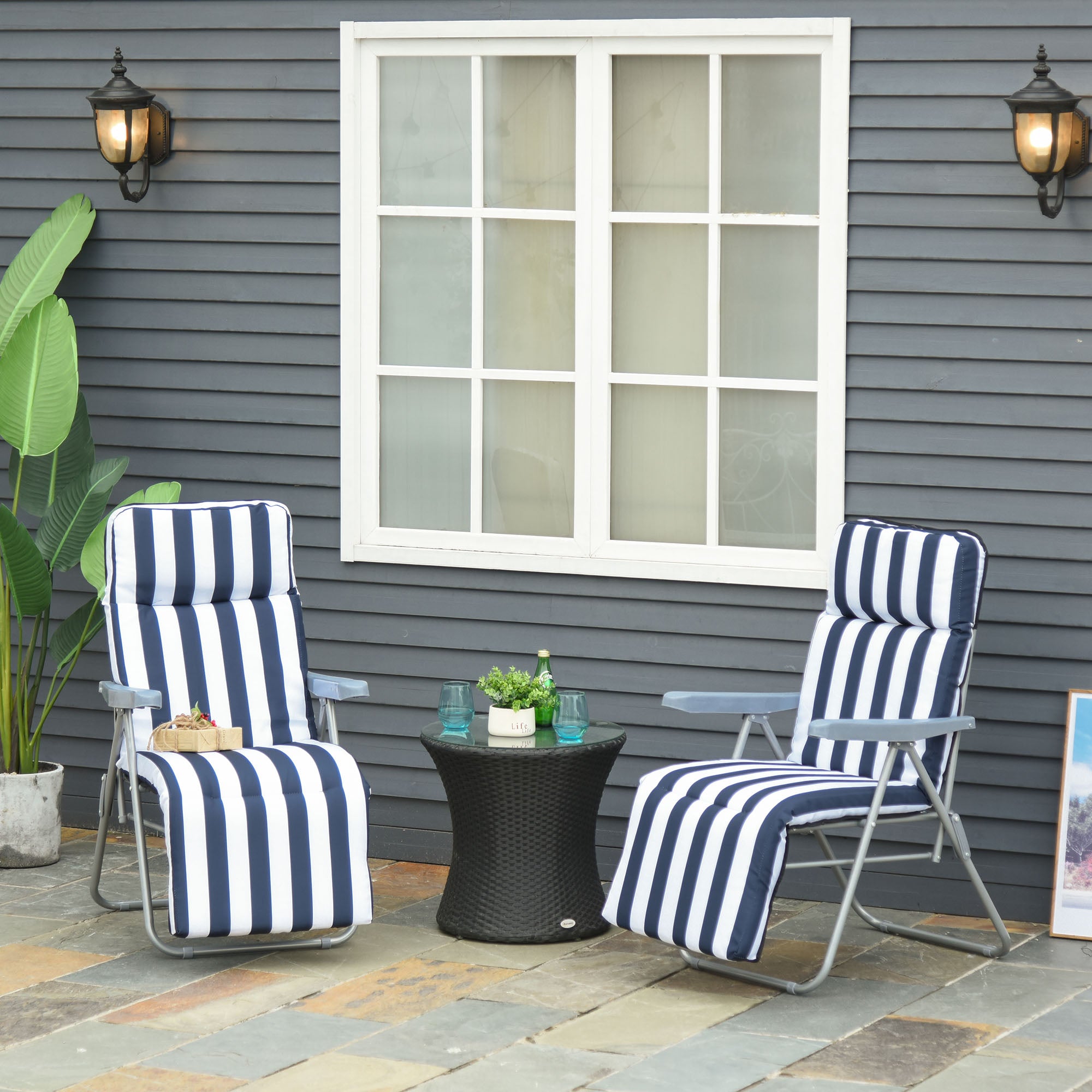 Espreguiçadeiras de Jardim Dobráveis 60x75x102cm Azul e Branco