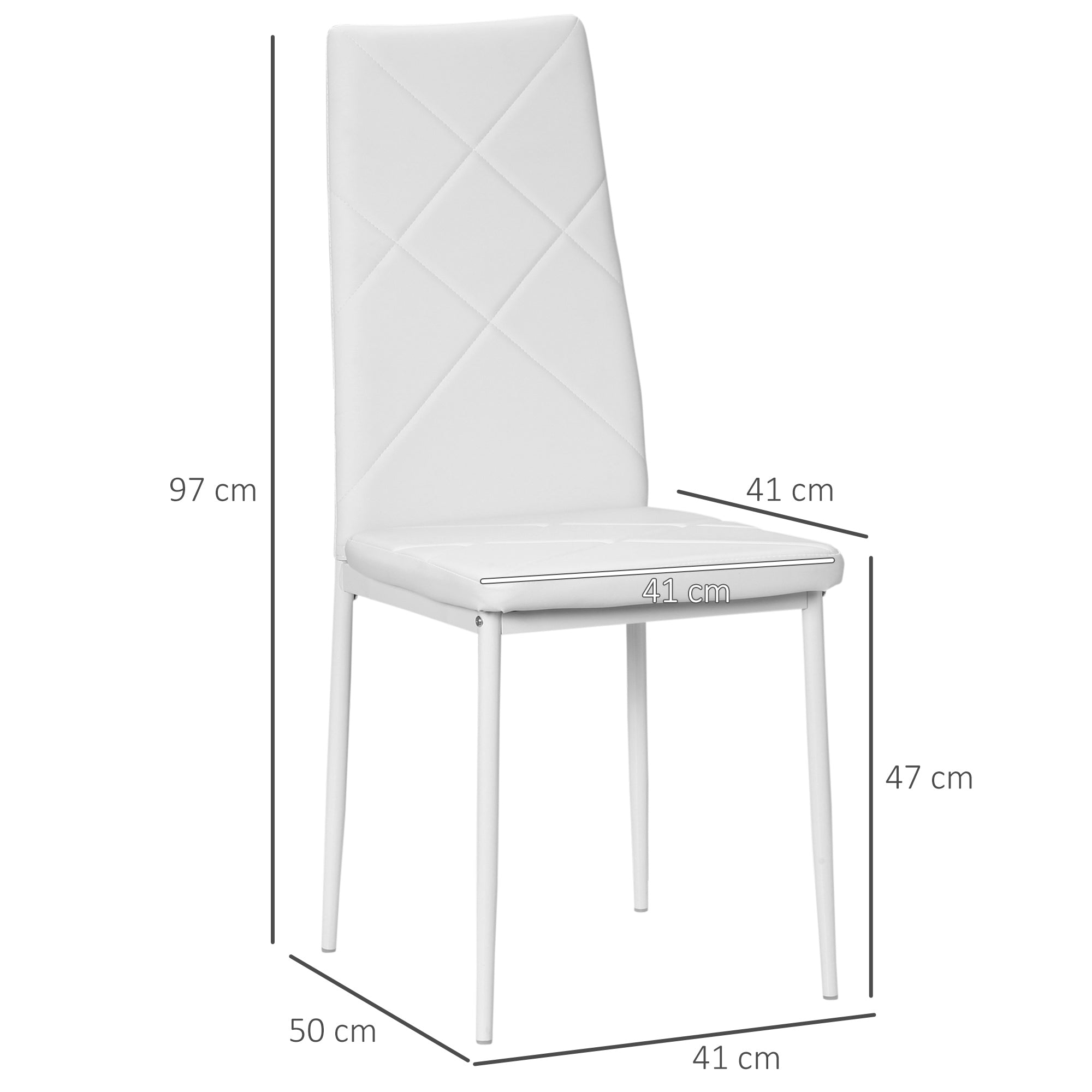 Conjunto de 4 Cadeiras de Sala de Jantar Estofadas – 41x50x97cm – Branco – Couro PVC, espuma e aço