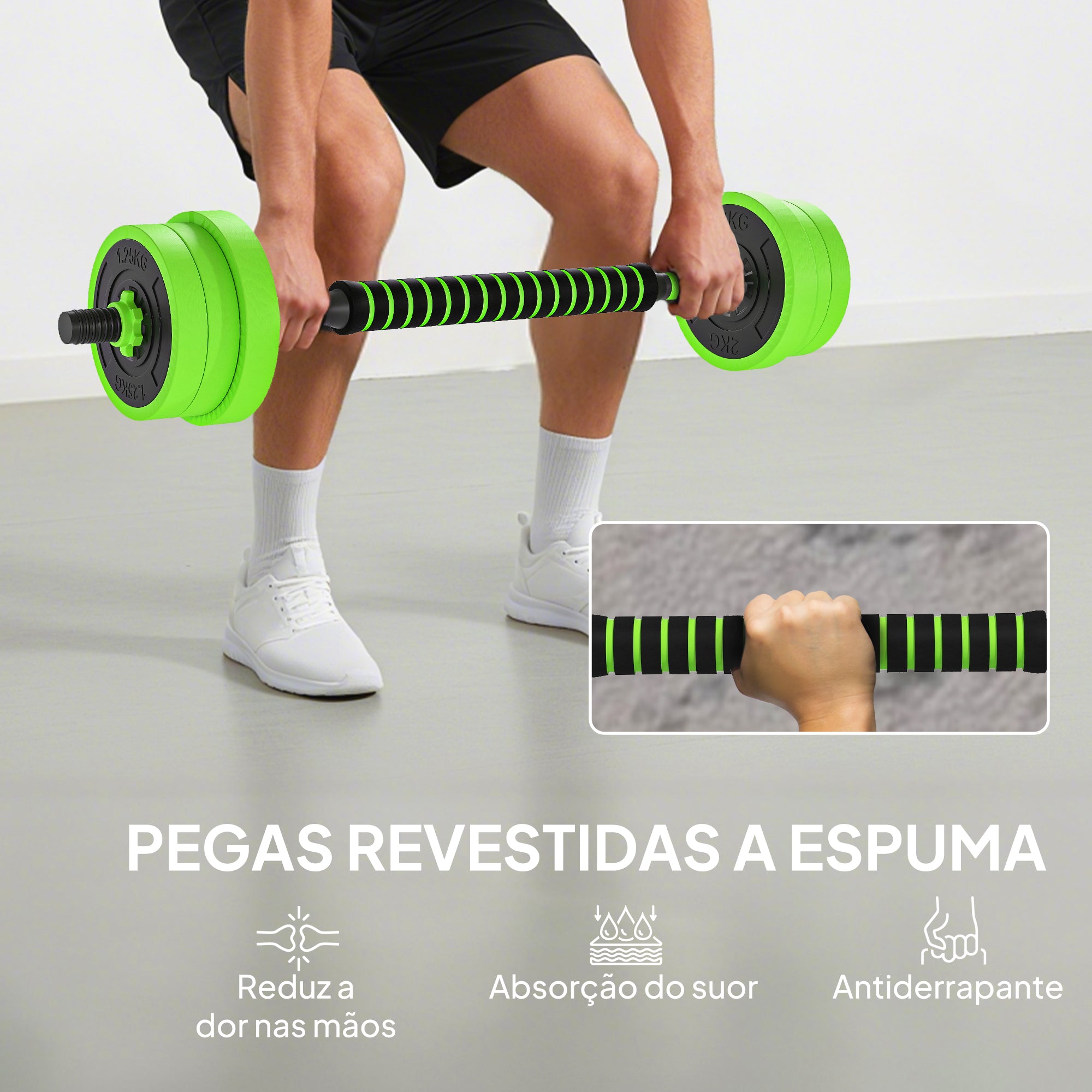 Conjunto de Halteres 20kg Verde 4 em 1 - 95x20x20 cm