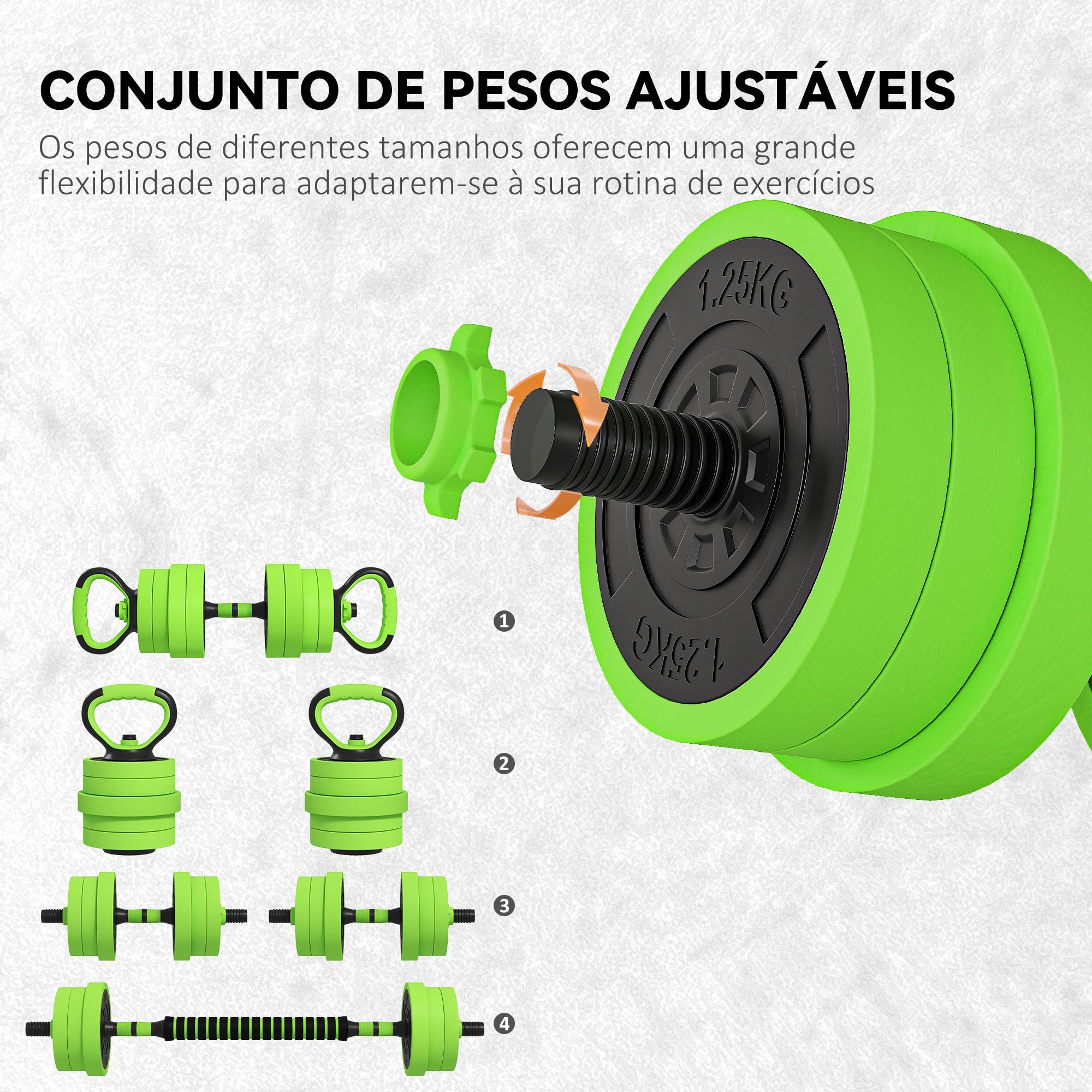 Conjunto de Halteres 20kg Verde 4 em 1 - 95x20x20 cm