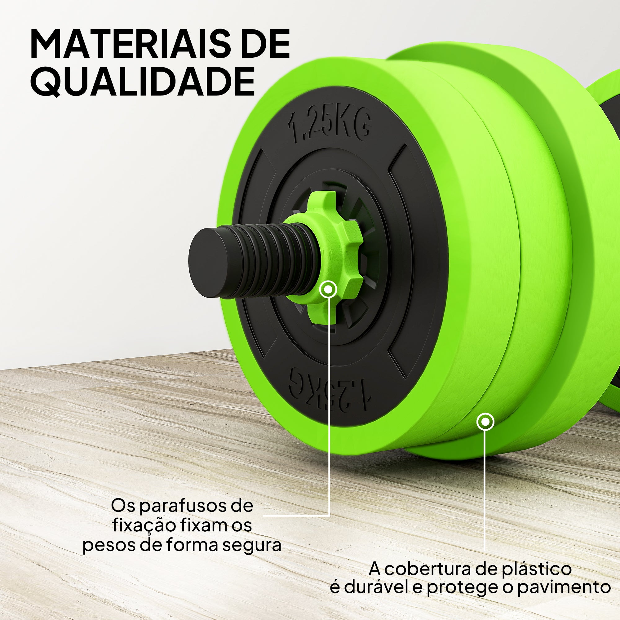 Conjunto de Halteres 20kg Verde 4 em 1 - 95x20x20 cm