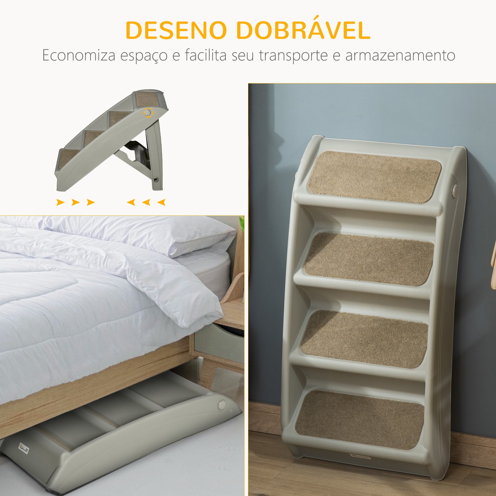 Escada Dobrável para Animais de Estimação – 62x38x49,5cm – Cinza – Polipropileno