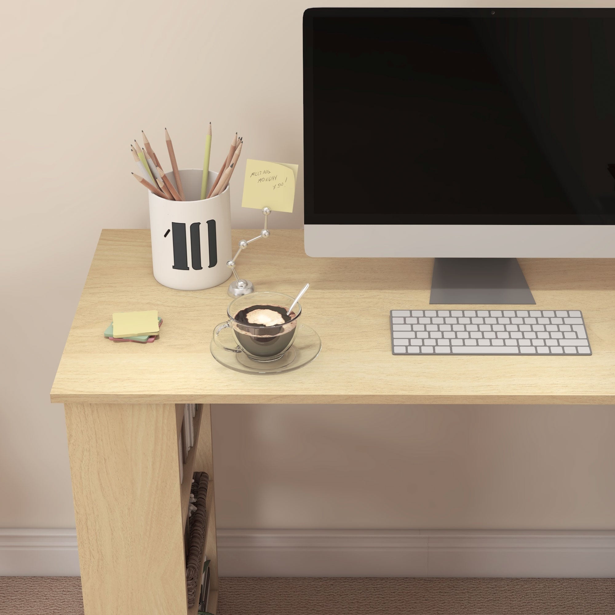 Mesa de Canto Giratória 360° com 5 Prateleiras - 120x110x74,5 cm - Madeira e Branco