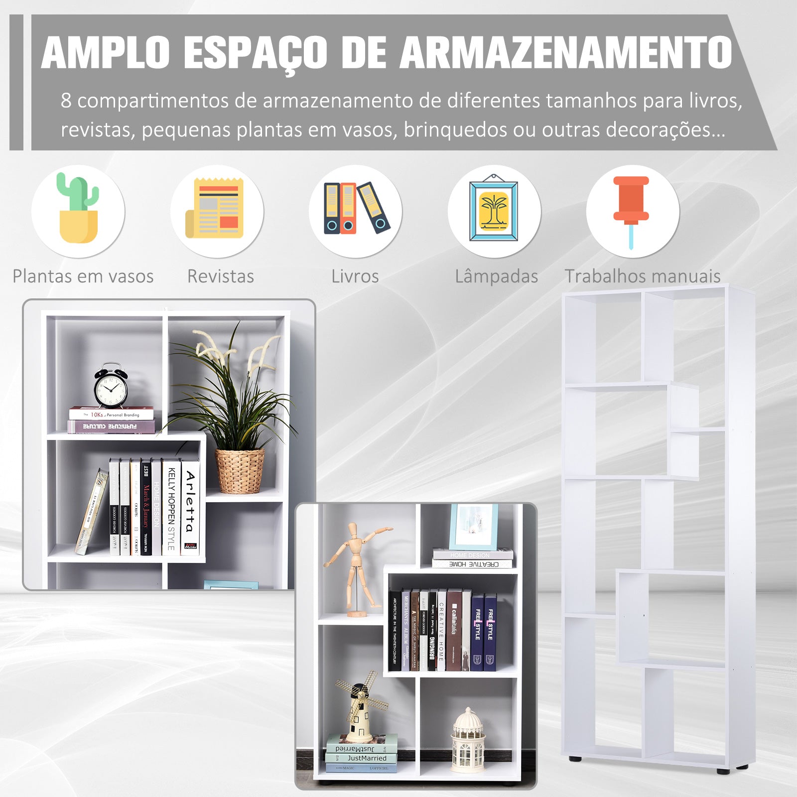 Estante Vertical Moderna – 70x24x178cm – Branco – Painel de partículas