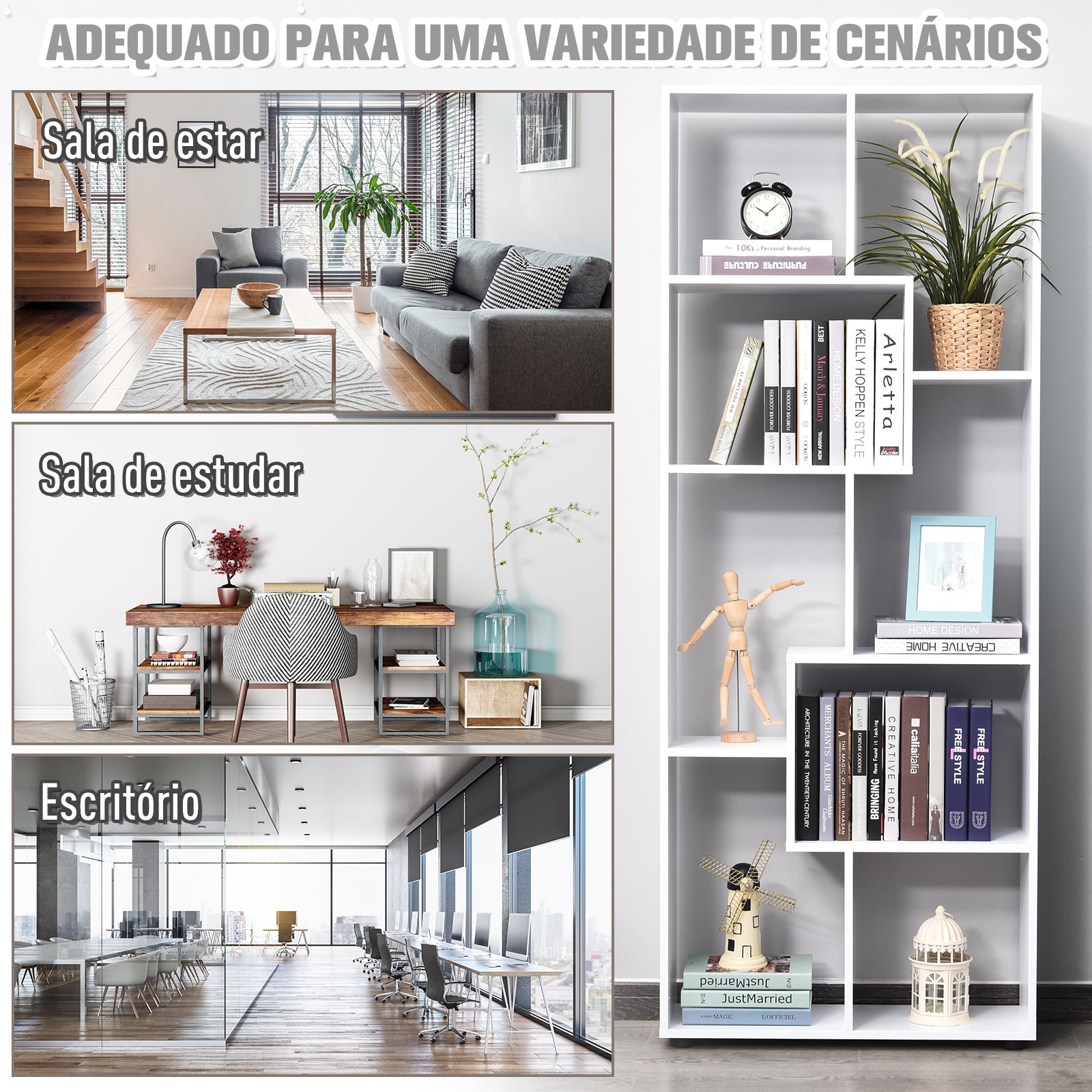 Estante Vertical Moderna – 70x24x178cm – Branco – Painel de partículas