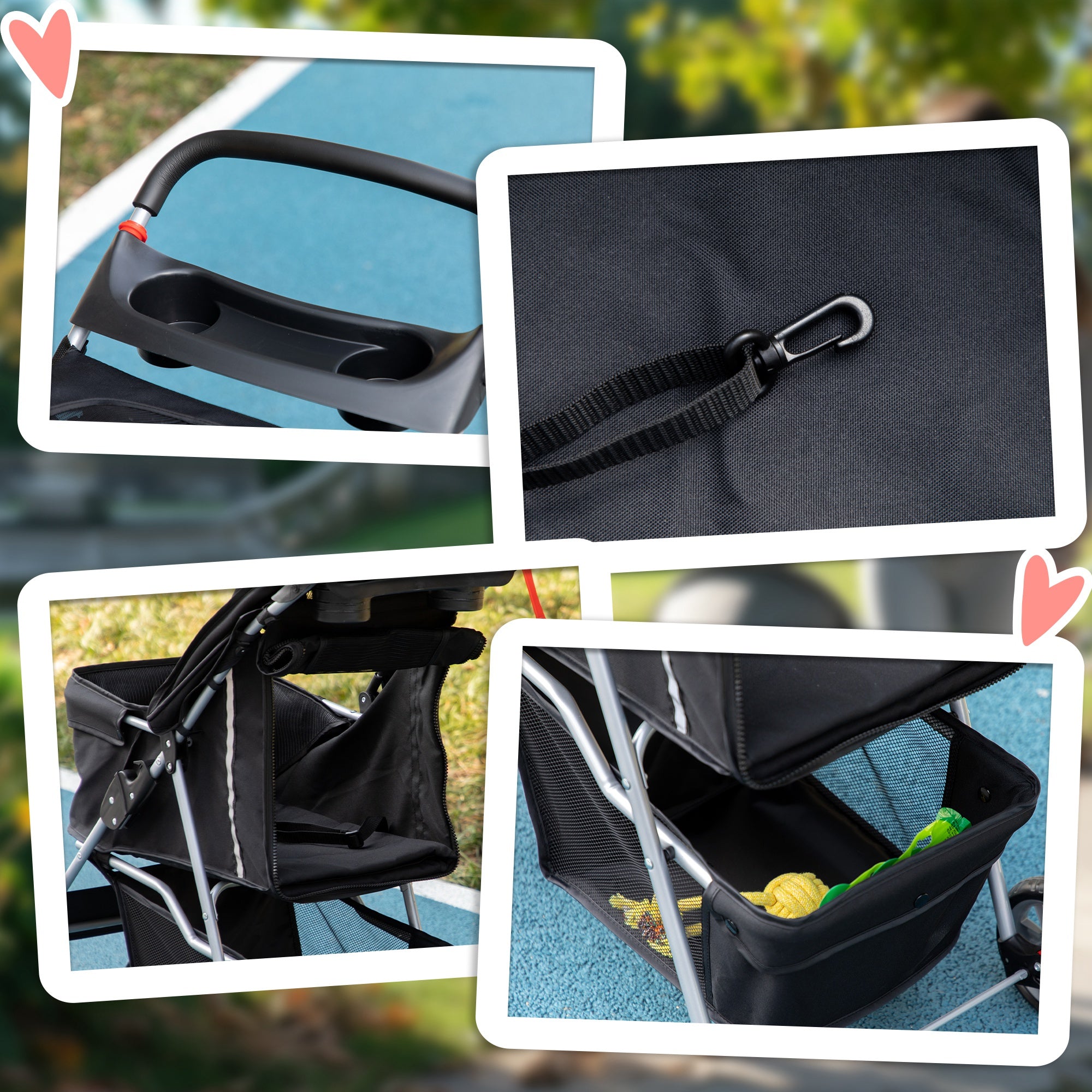 Carrinho de Passeio para Animais de Estimação – 75x45x97 cm – Preto – Aço e tecido Oxford