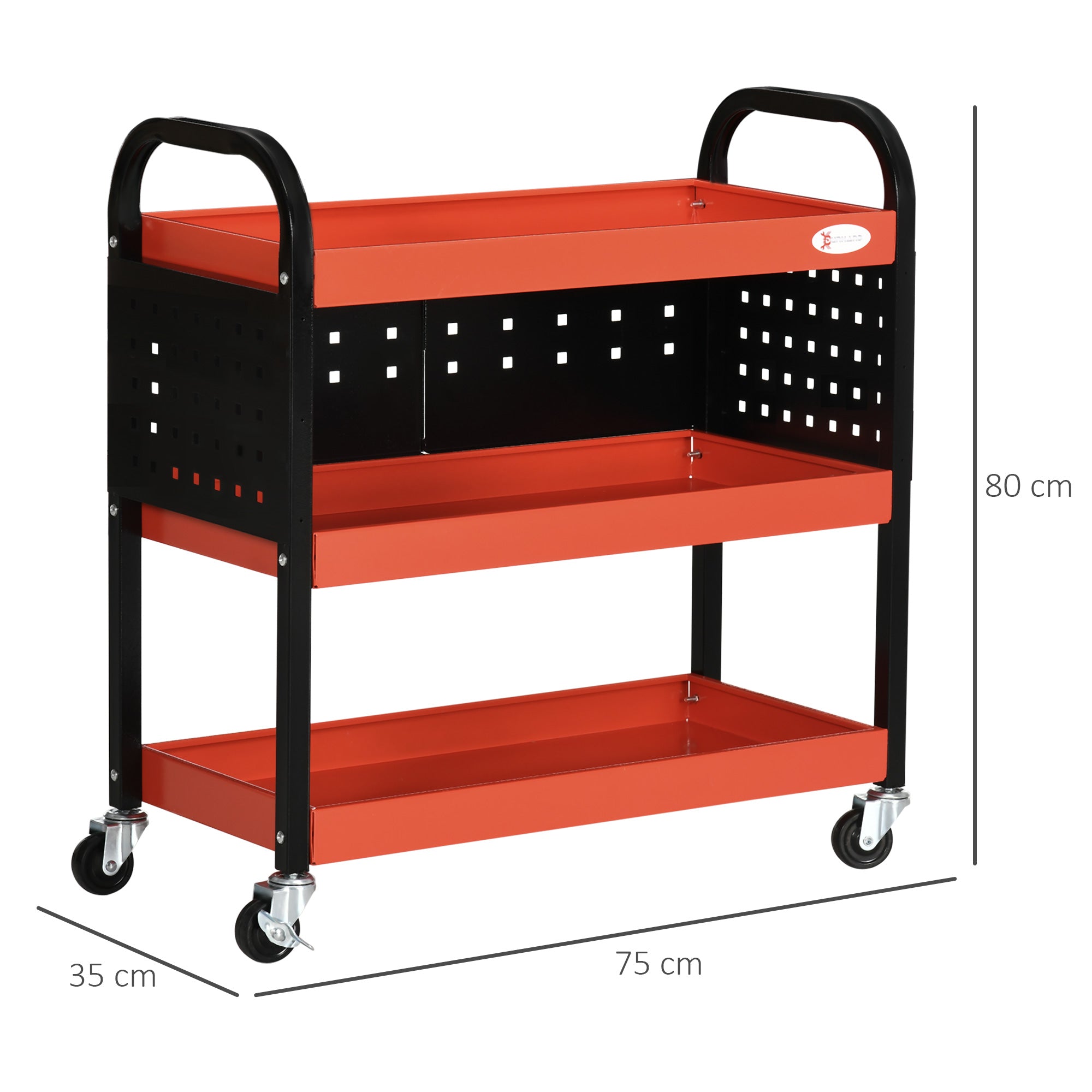 Carro de Ferramentas de Aço com 3 Prateleiras 75x35x80 cm - Vermelho