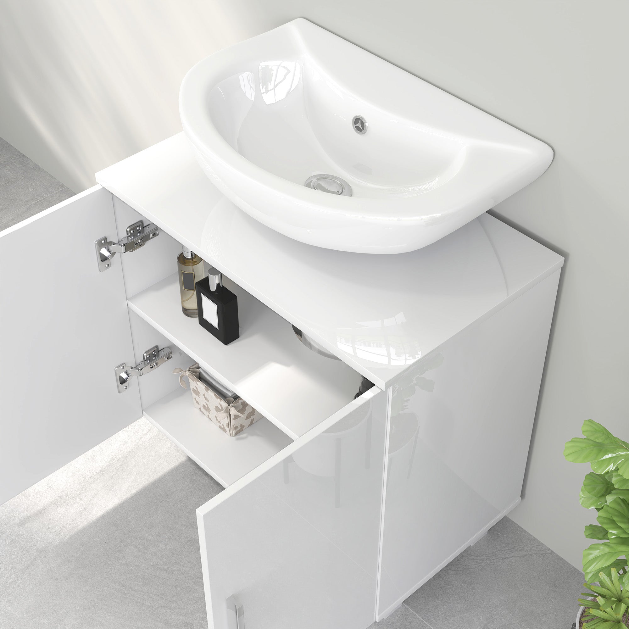 Móvel para Lavatório Branco 60x35x60 cm - Armário de Casa de Banho Elegante
