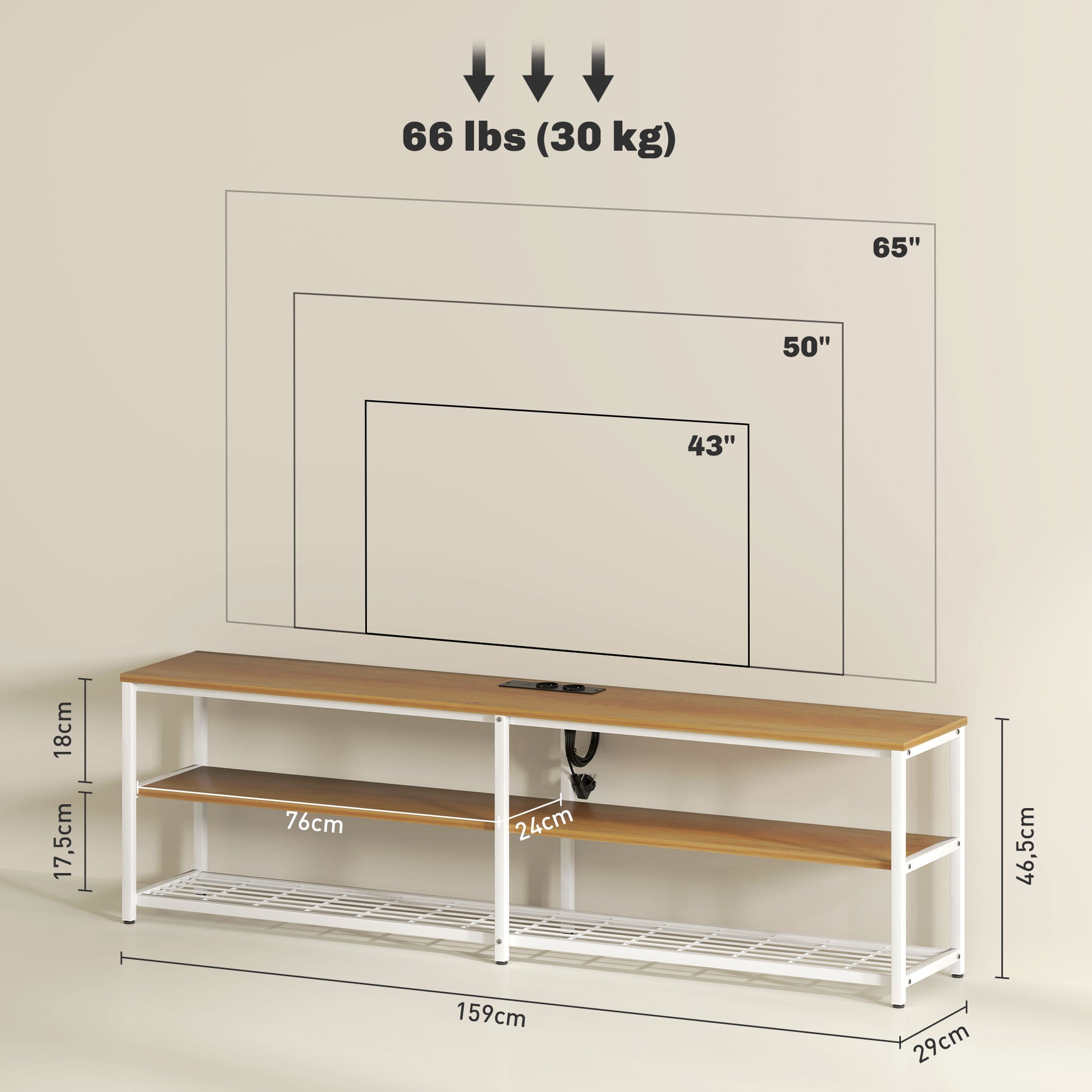 Móvel de TV Estilo Industrial com Luzes LED – 159x29x46,5 cm – Branco – Madeira e Aço