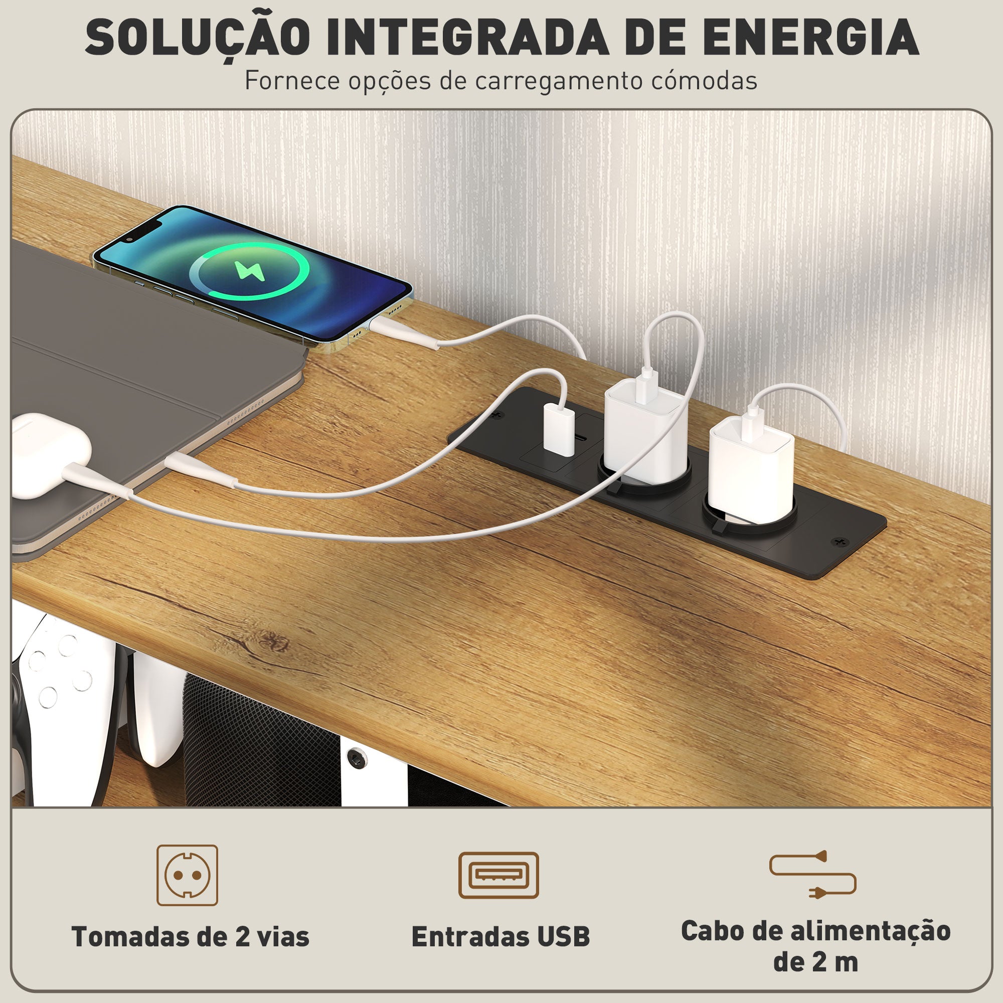 Móvel de TV Estilo Industrial com Luzes LED – 159x29x46,5 cm – Branco – Madeira e Aço