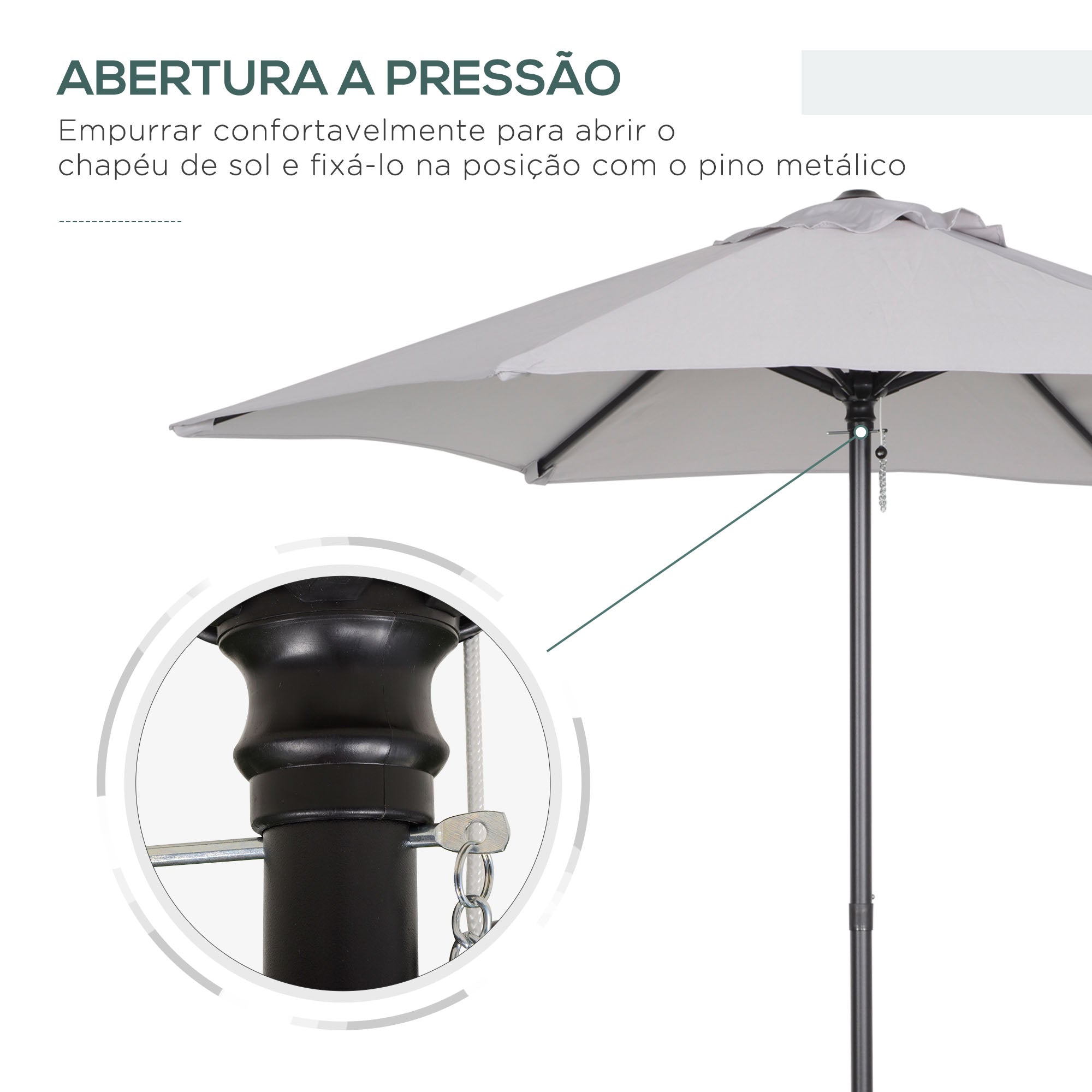 Chapéu de Sol de Jardim Cinza Claro Ø196x204 cm - Mastro de Alumínio e Ventilação