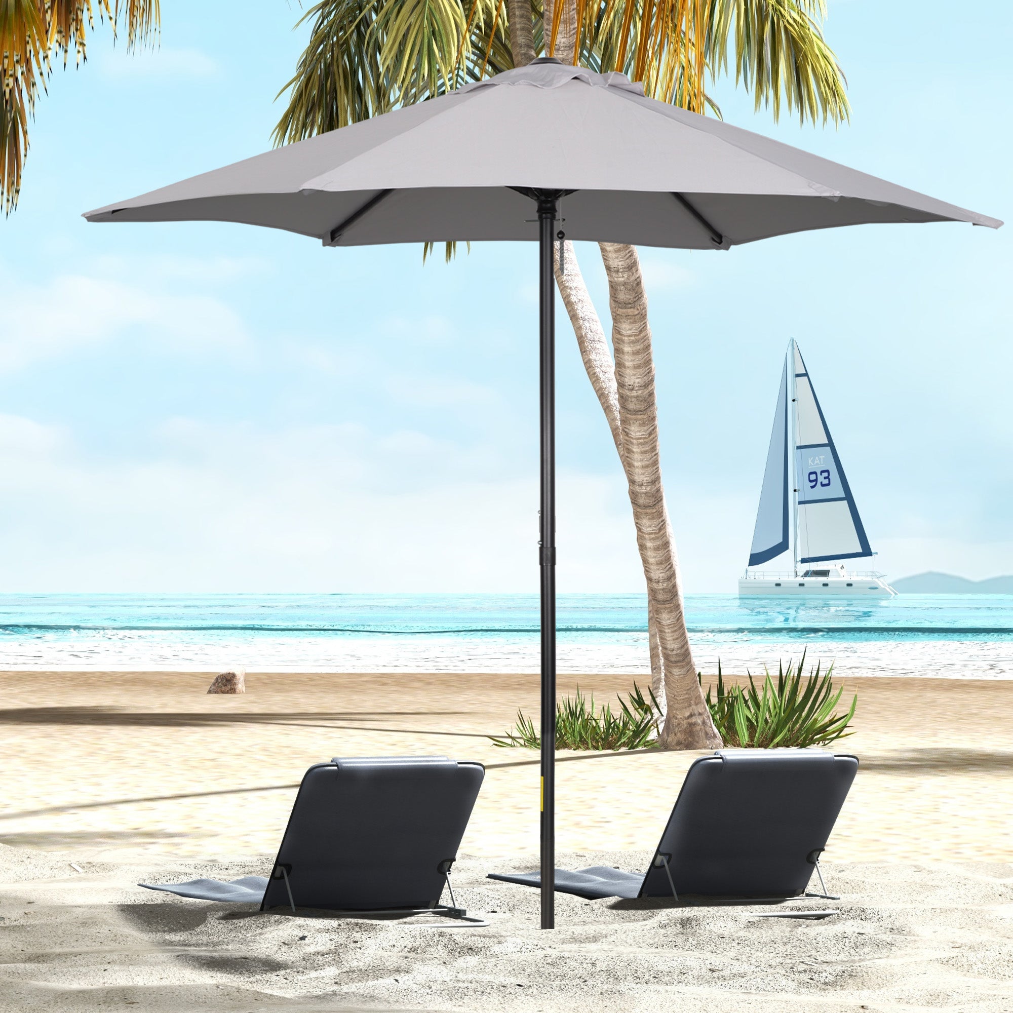 Chapéu de Sol de Jardim Cinza Claro Ø196x204 cm - Mastro de Alumínio e Ventilação