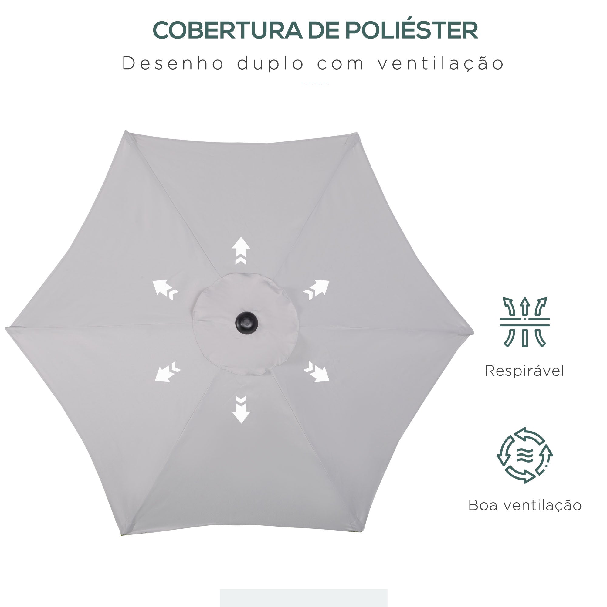 Chapéu de Sol de Jardim Cinza Claro Ø196x204 cm - Mastro de Alumínio e Ventilação