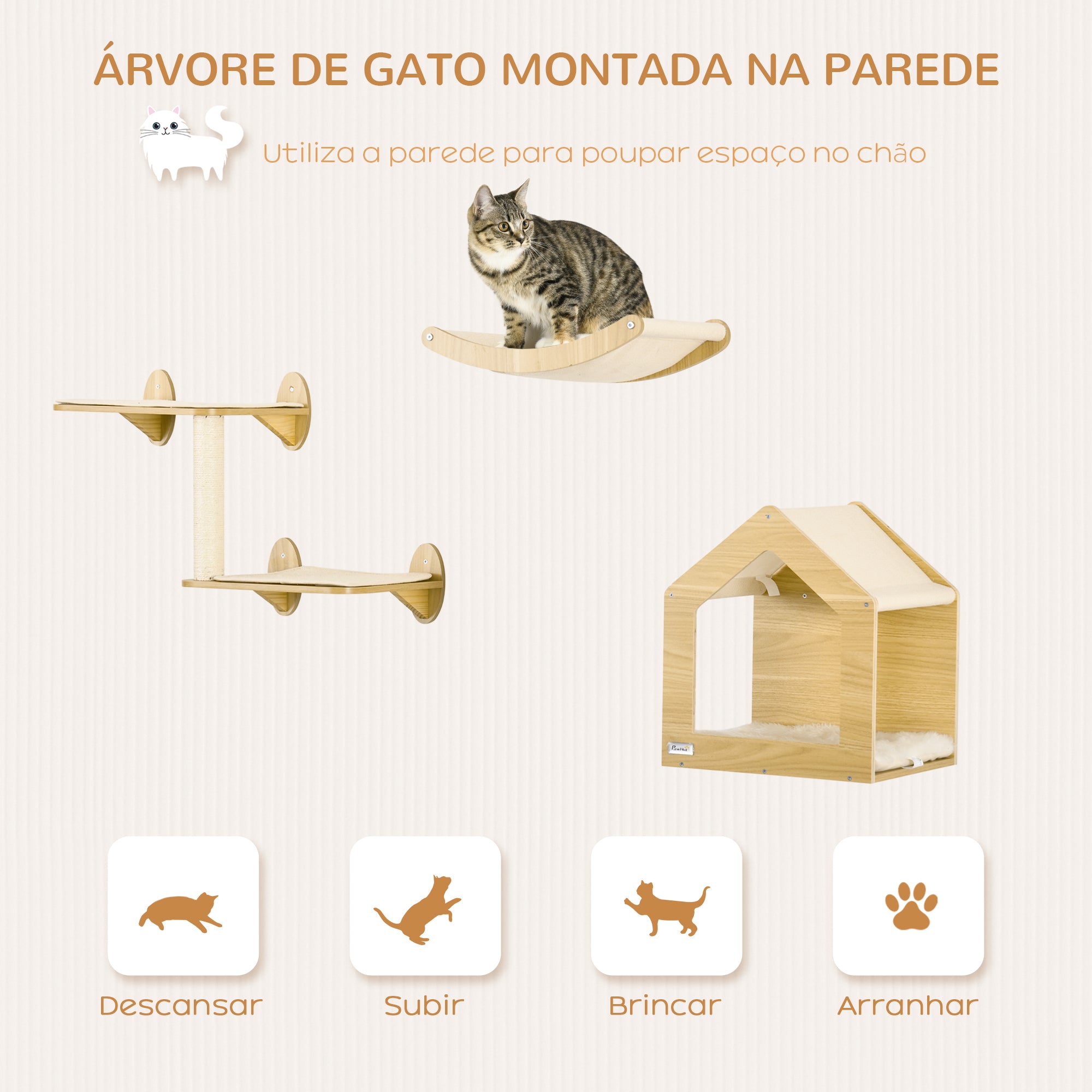 Conjunto de Prateleiras de Parede para Gatos - 40x32,5x45 cm - Cor de Carvalho