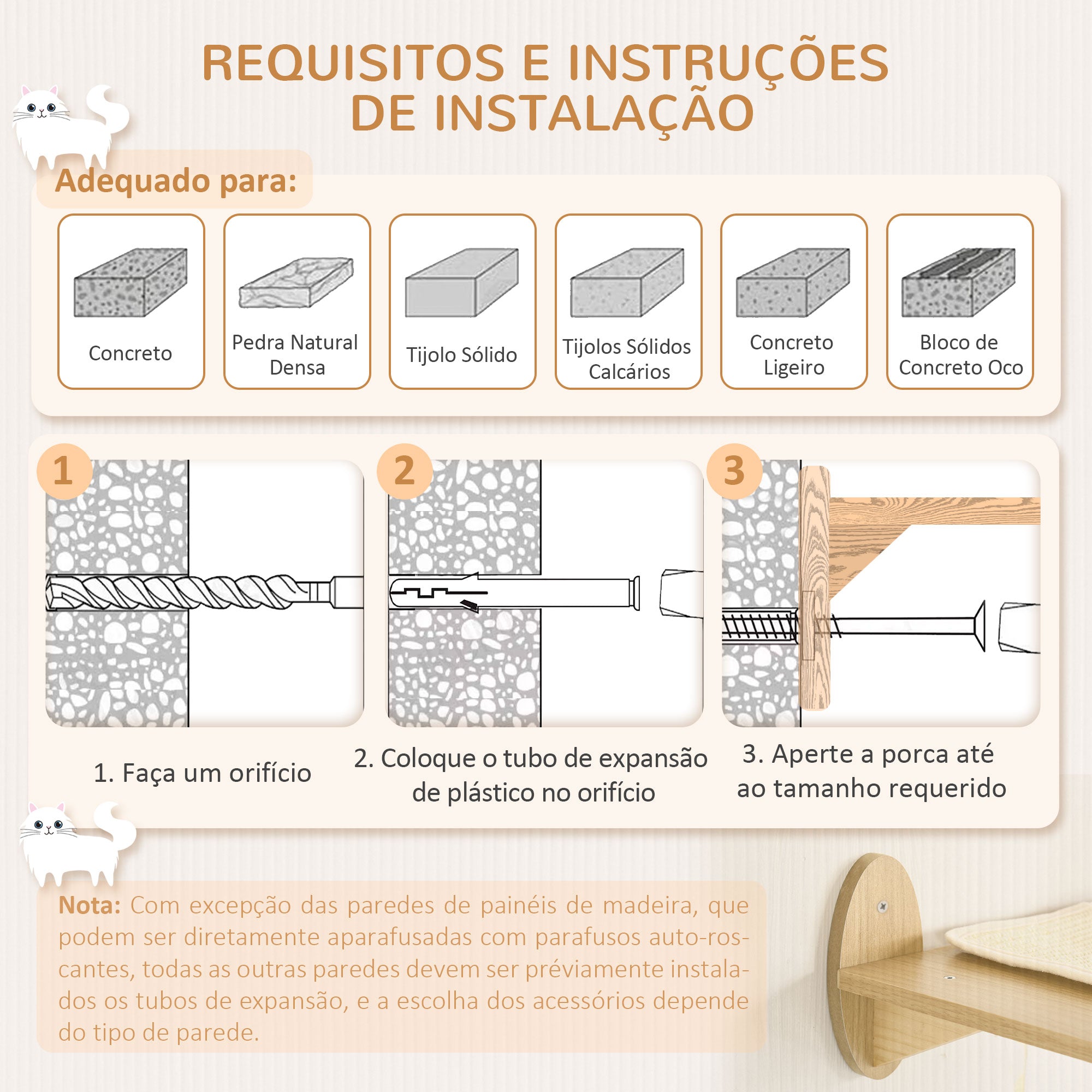 Conjunto de Prateleiras de Parede para Gatos - 40x32,5x45 cm - Cor de Carvalho