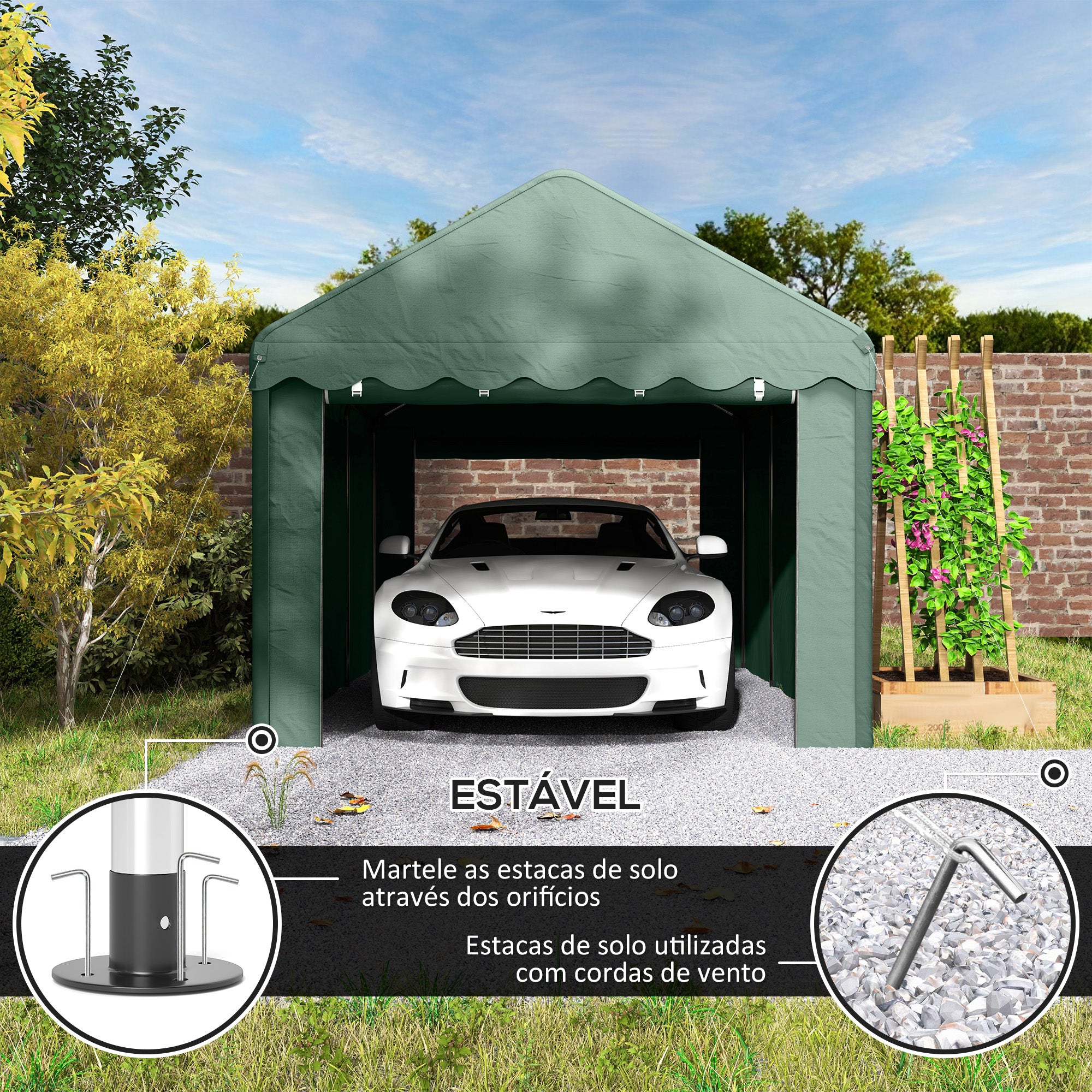 Tenda de Garagem – 594x300x280 cm – Verde – Aço galvanizado e poliéster