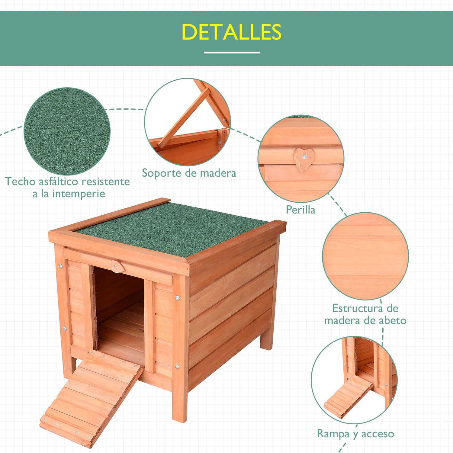 Casinha de Madeira para Coelhos - 42x51x43 cm - Cor de Madeira Natural