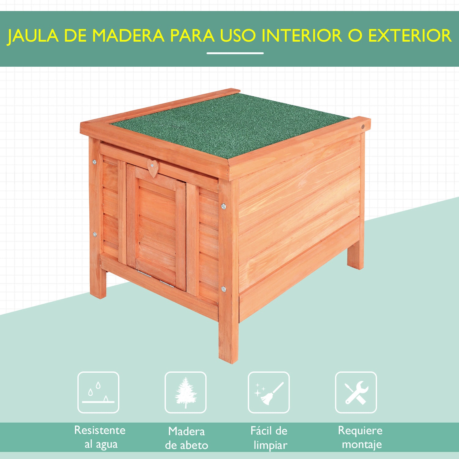 Casinha de Madeira para Coelhos - 42x51x43 cm - Cor de Madeira Natural