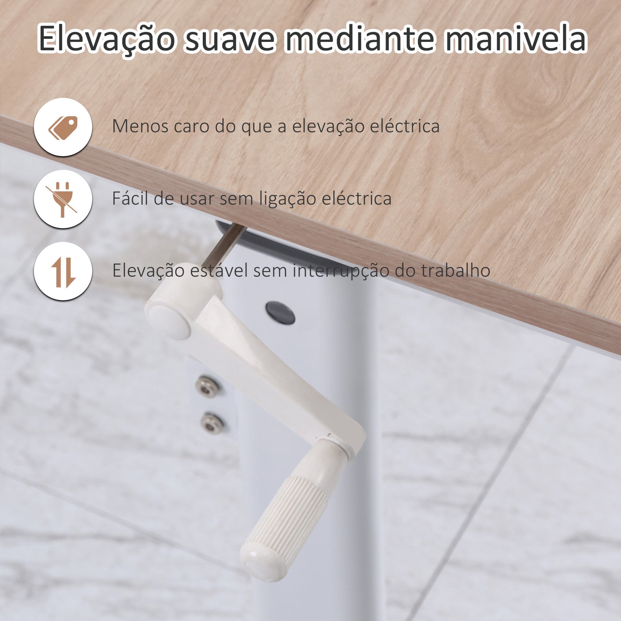 Secretária de Pé com Altura Ajustável – 120x60x117 cm – Branco – MDF e metal