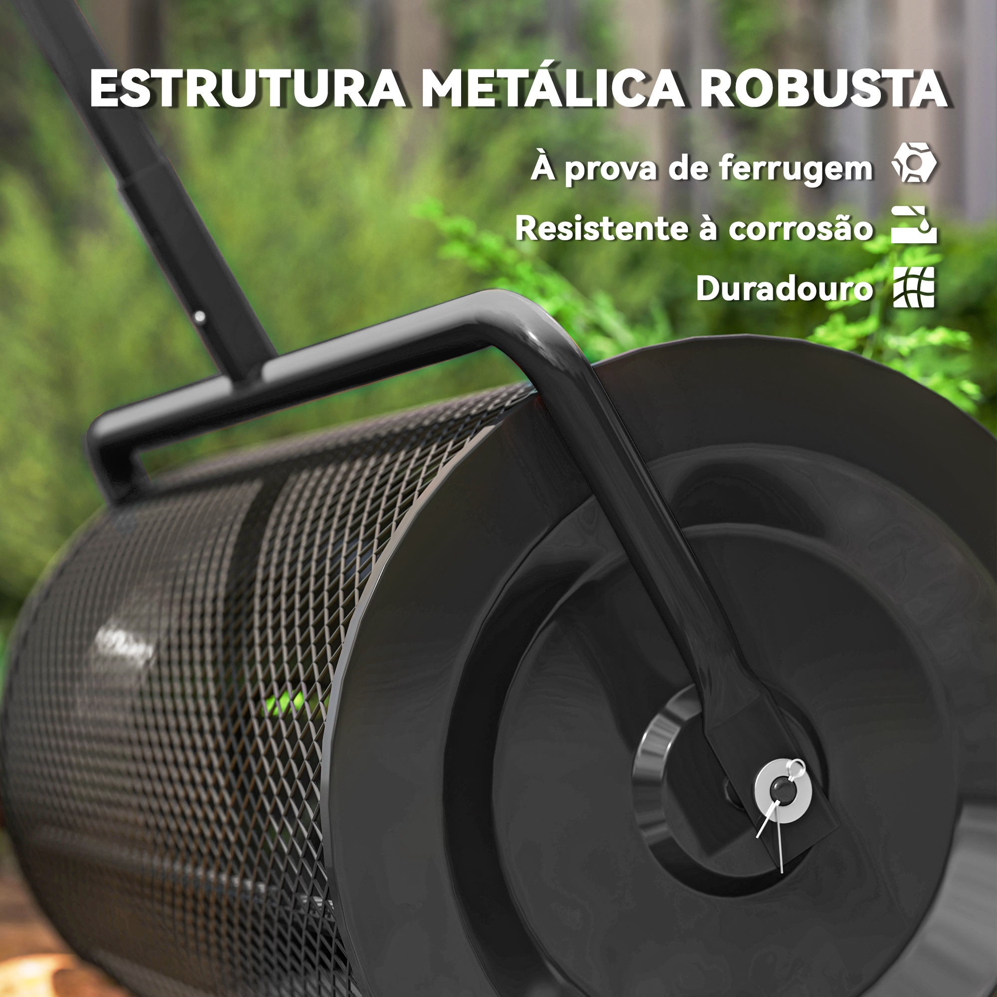 Espalhador de Composto 300L Preto 70x40x112 cm - Cesto de Rede Metálica