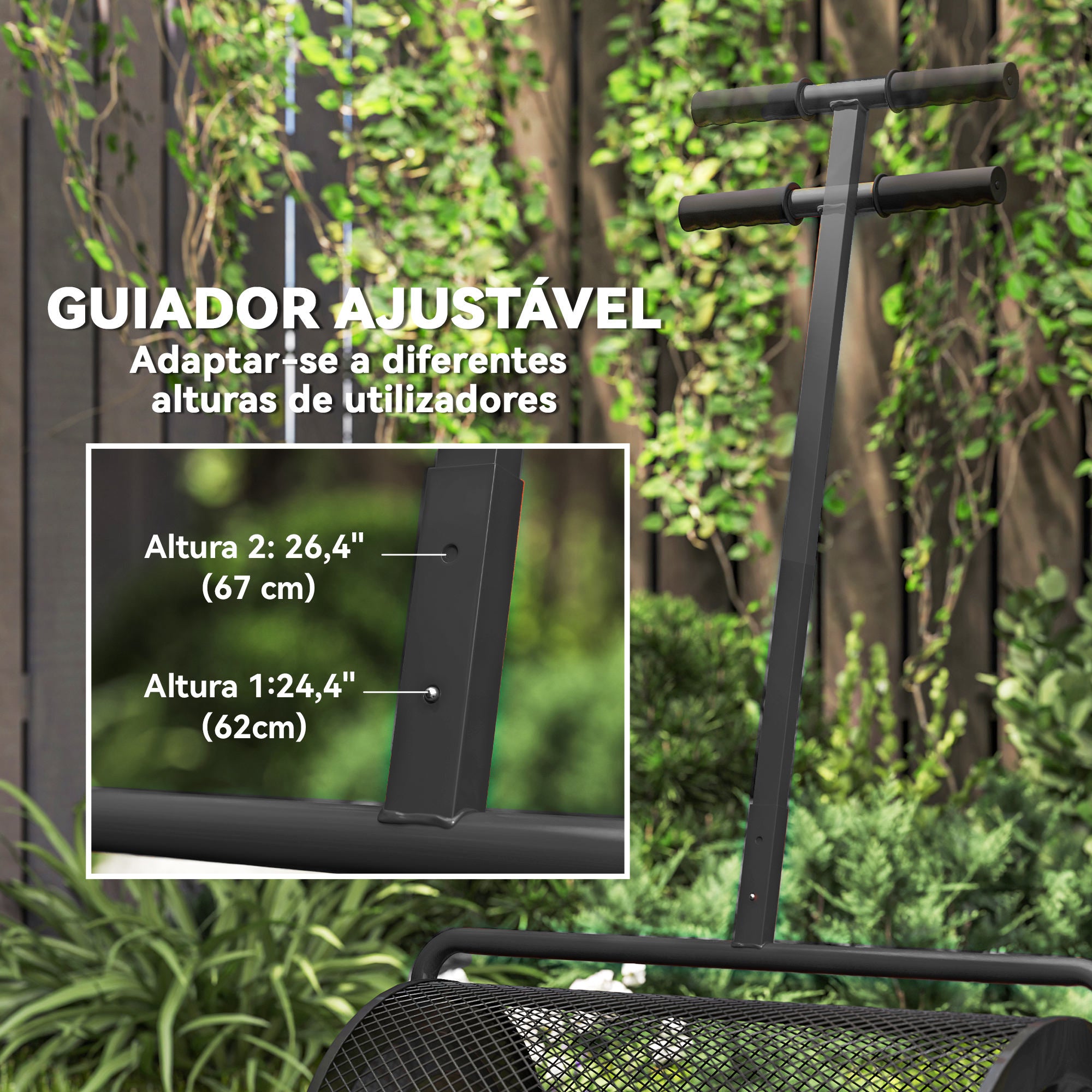 Espalhador de Composto 300L Preto 70x40x112 cm - Cesto de Rede Metálica