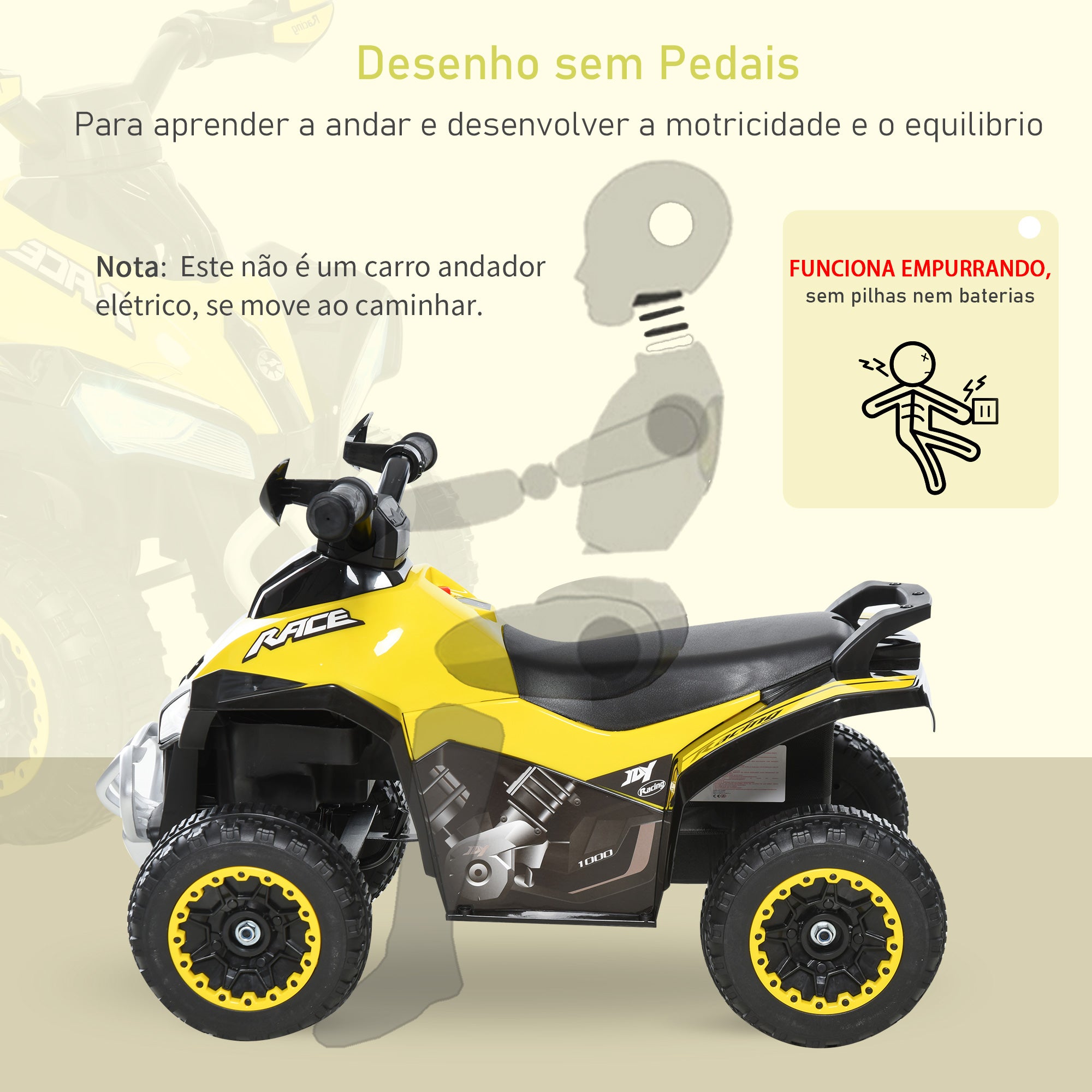 Quadriciclo Infantil Amarelo 67,5x38x44cm com Luzes e Música