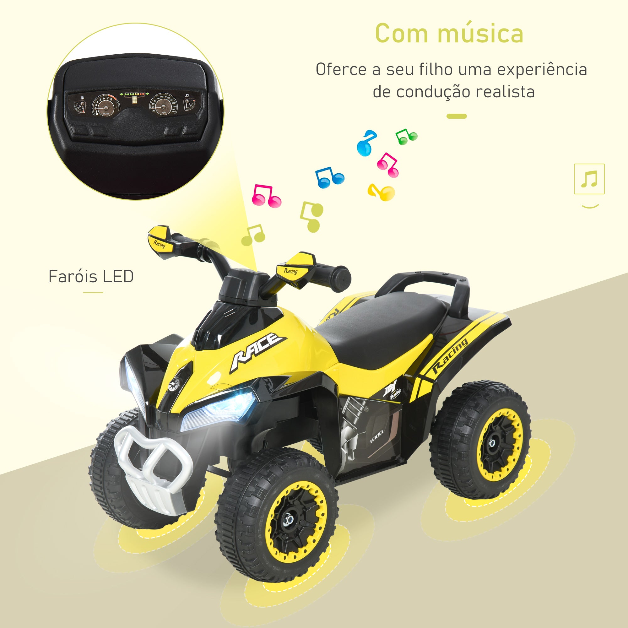 Quadriciclo Infantil Amarelo 67,5x38x44cm com Luzes e Música