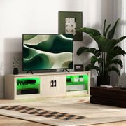 Móvel de TV Moderno com Luzes RGB e Prateleiras de Vidro – 180x35x45 cm – Cor de Madeira Natural – MDF e vidro