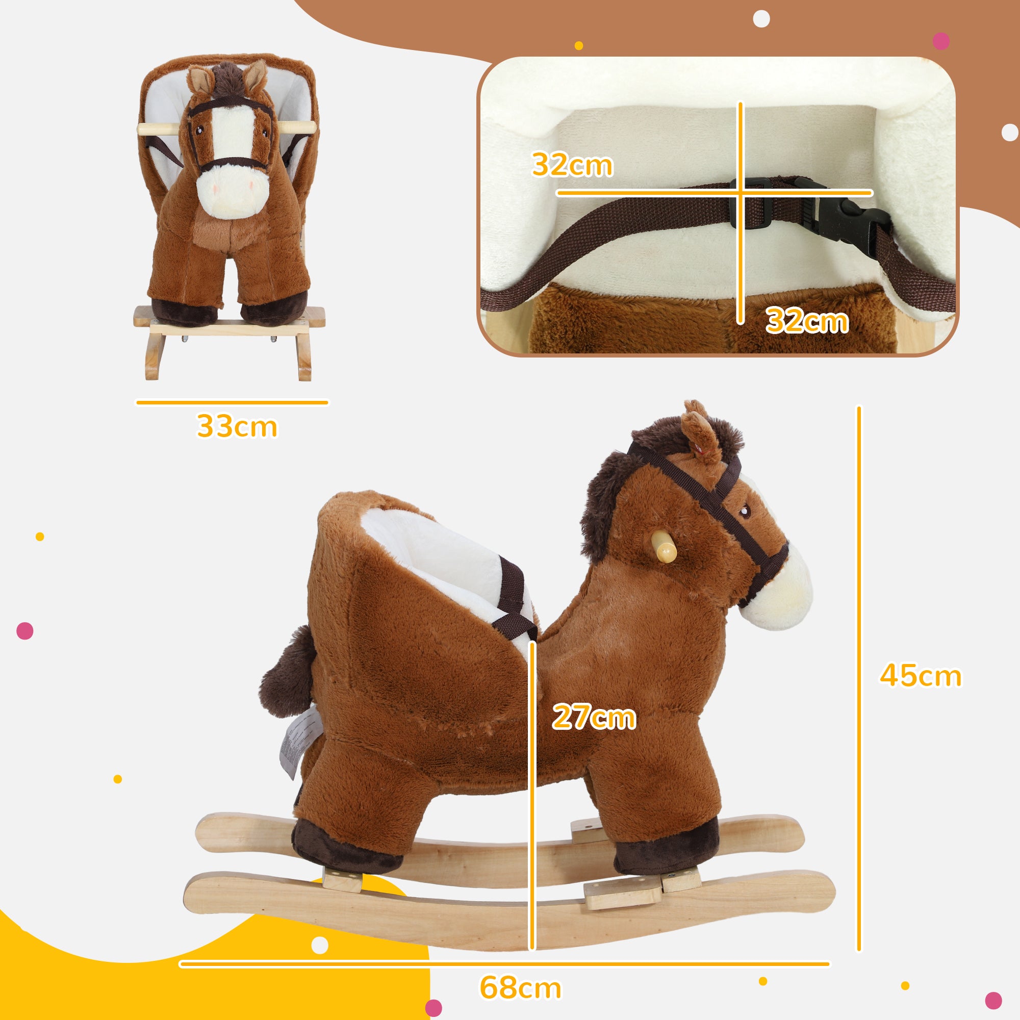 Cavalo Baloiço para Crianças 68x33x45 cm - Marrom