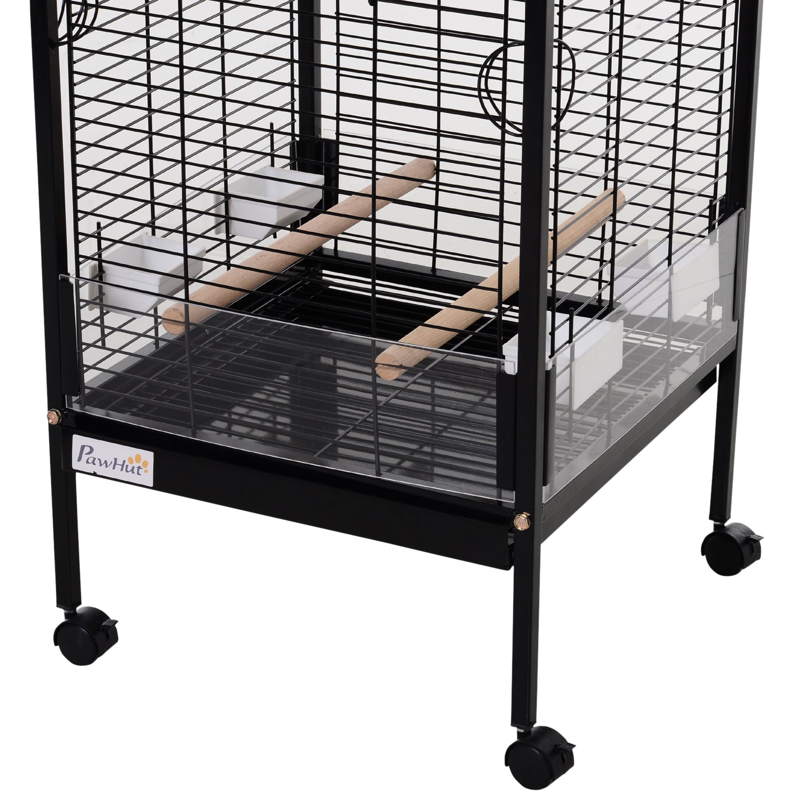 Gaiola Metálica para Pássaros com 3 Poleiros de Madeira Amovíveis 54x54x151 cm - Preto