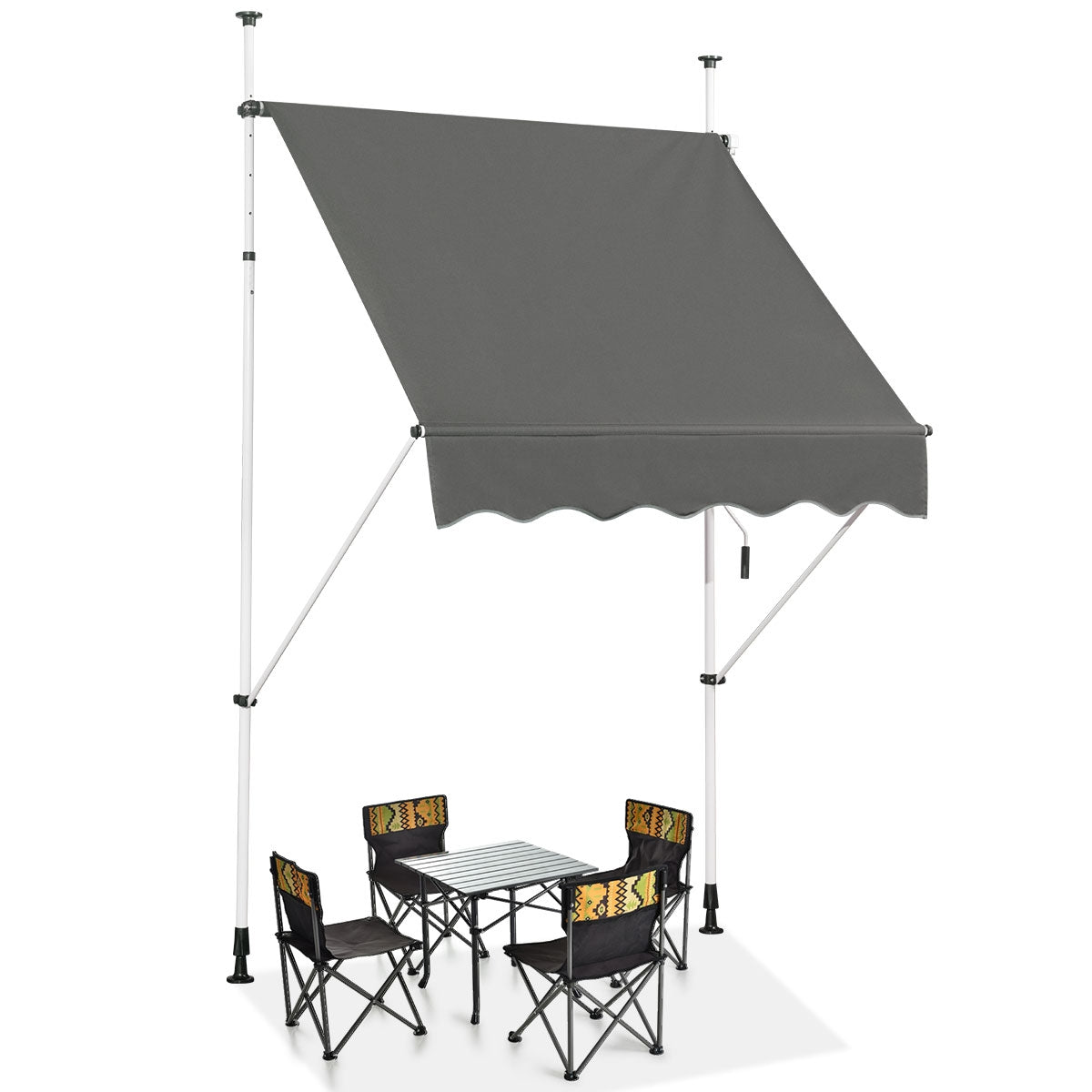 Toldo Telescópico e Retrátil Resistente aos Raios UV Impermeável com Manivela Altura Regulável para Janela Varanda Jardim Cinza 150 x 120 cm