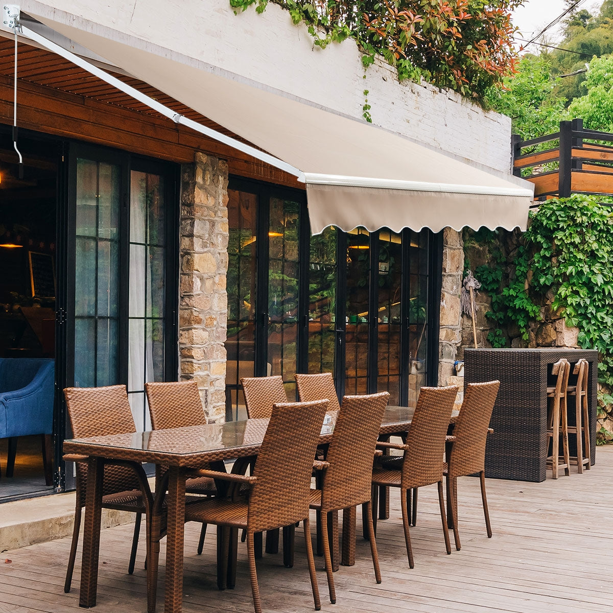 Toldo Retrátil 295 x 250 cm com Manivela Manual Marquise para Parede Porta Janela Bege