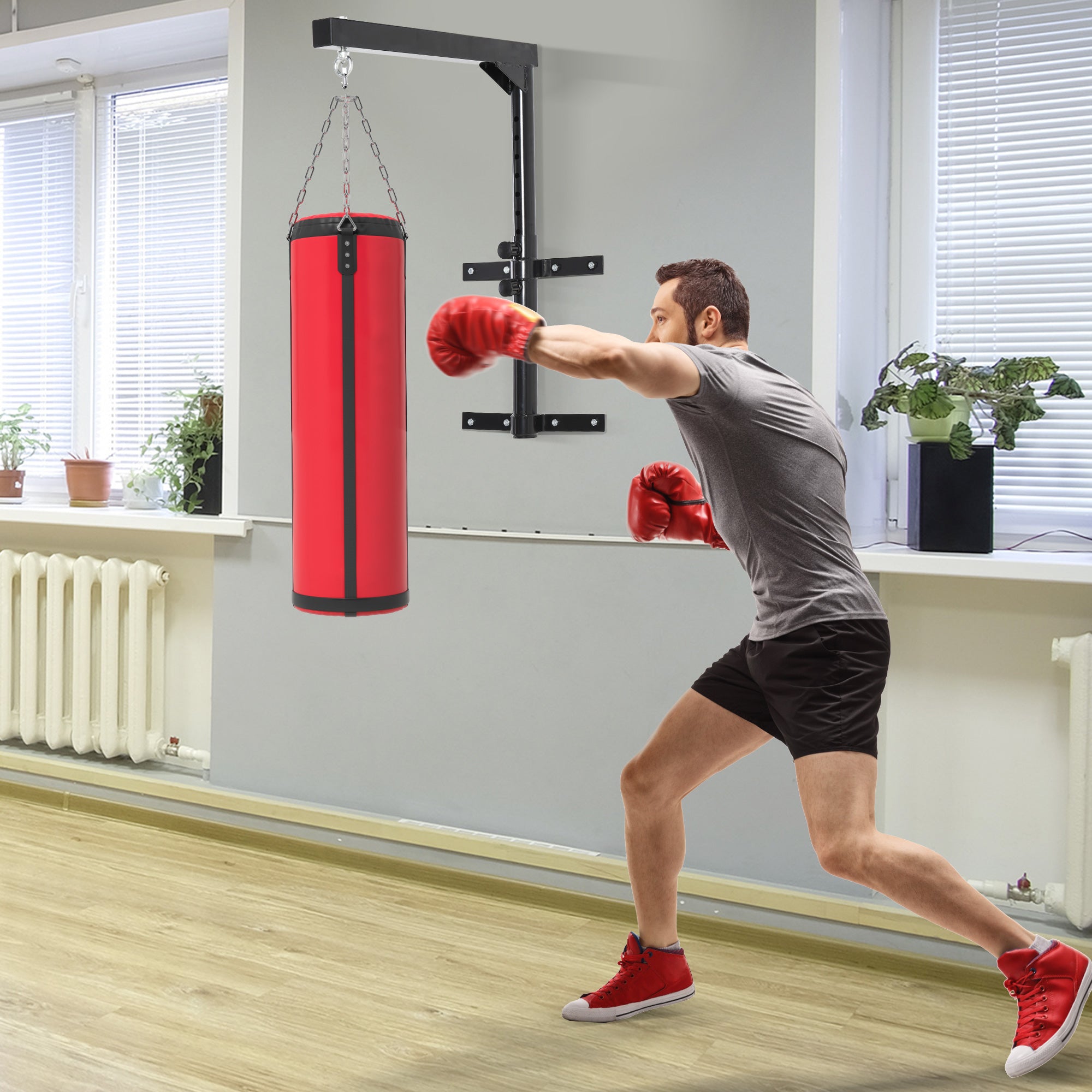 Suporte para Saco de Boxe Regulável Preto 57-81x40x63 cm