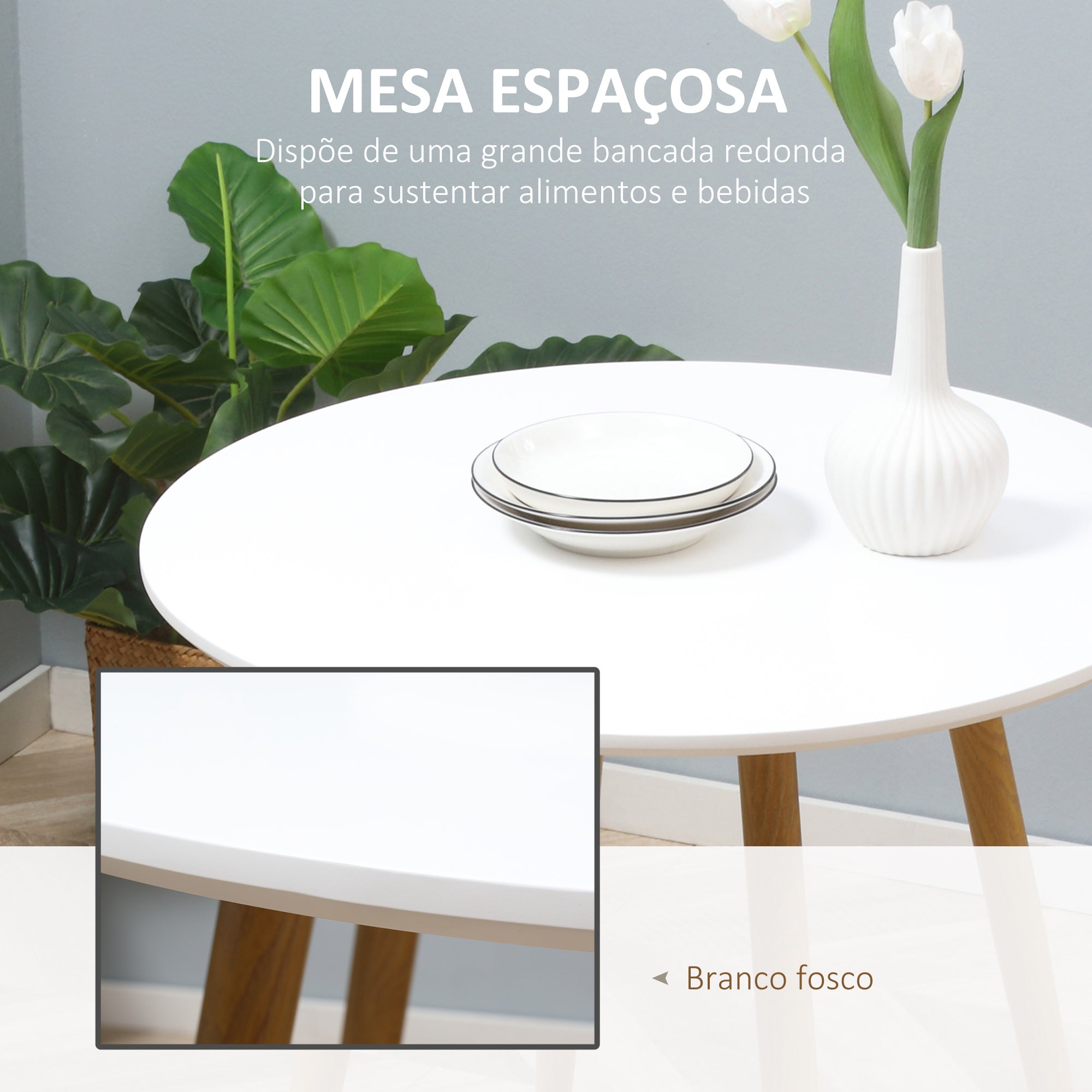 Mesa de Cozinha Redonda 72x75 cm Branco e Madeira - Estilo Nórdico