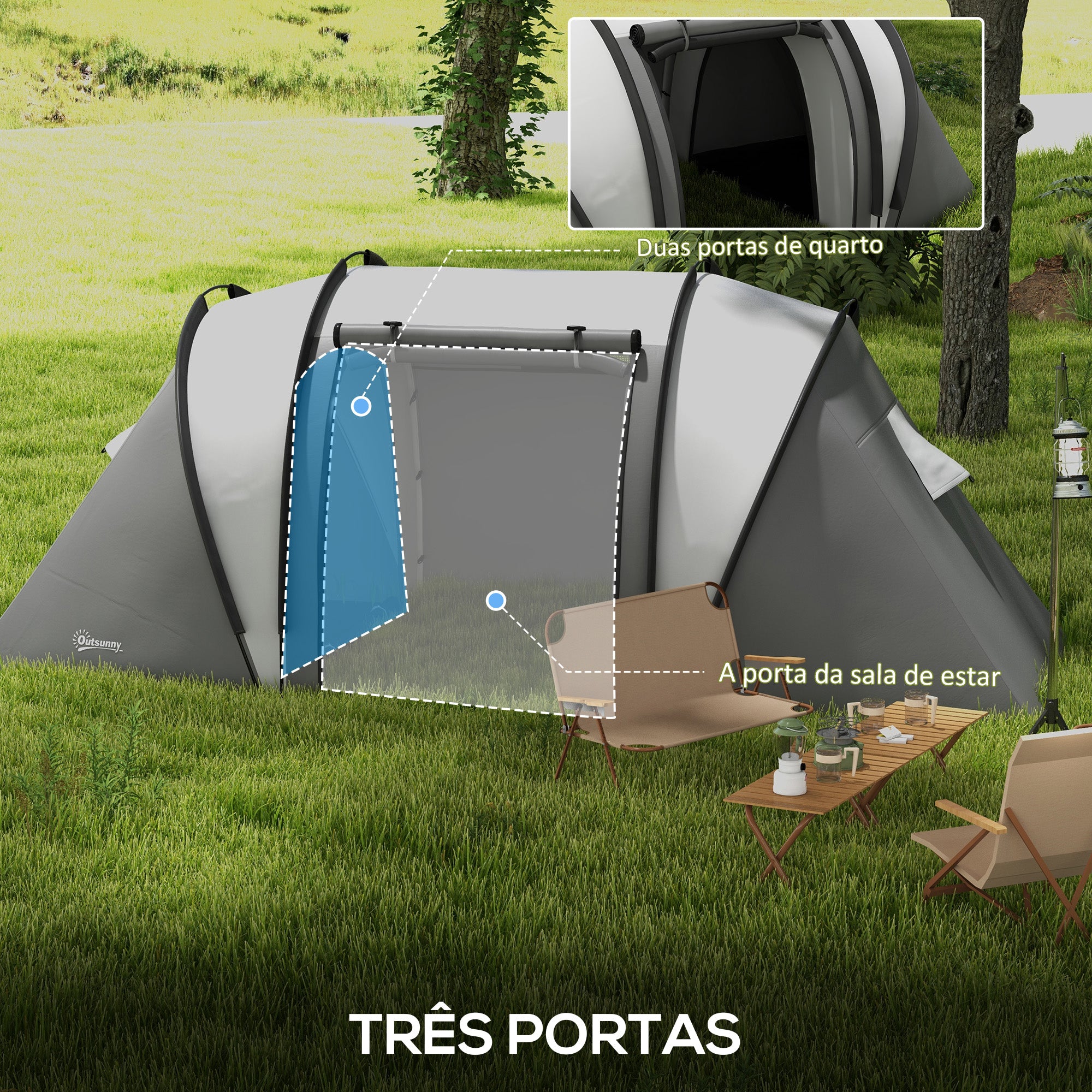 Tenda de Campismo Familiar para 4-5 Pessoas Cinzento 450x220x180 cm